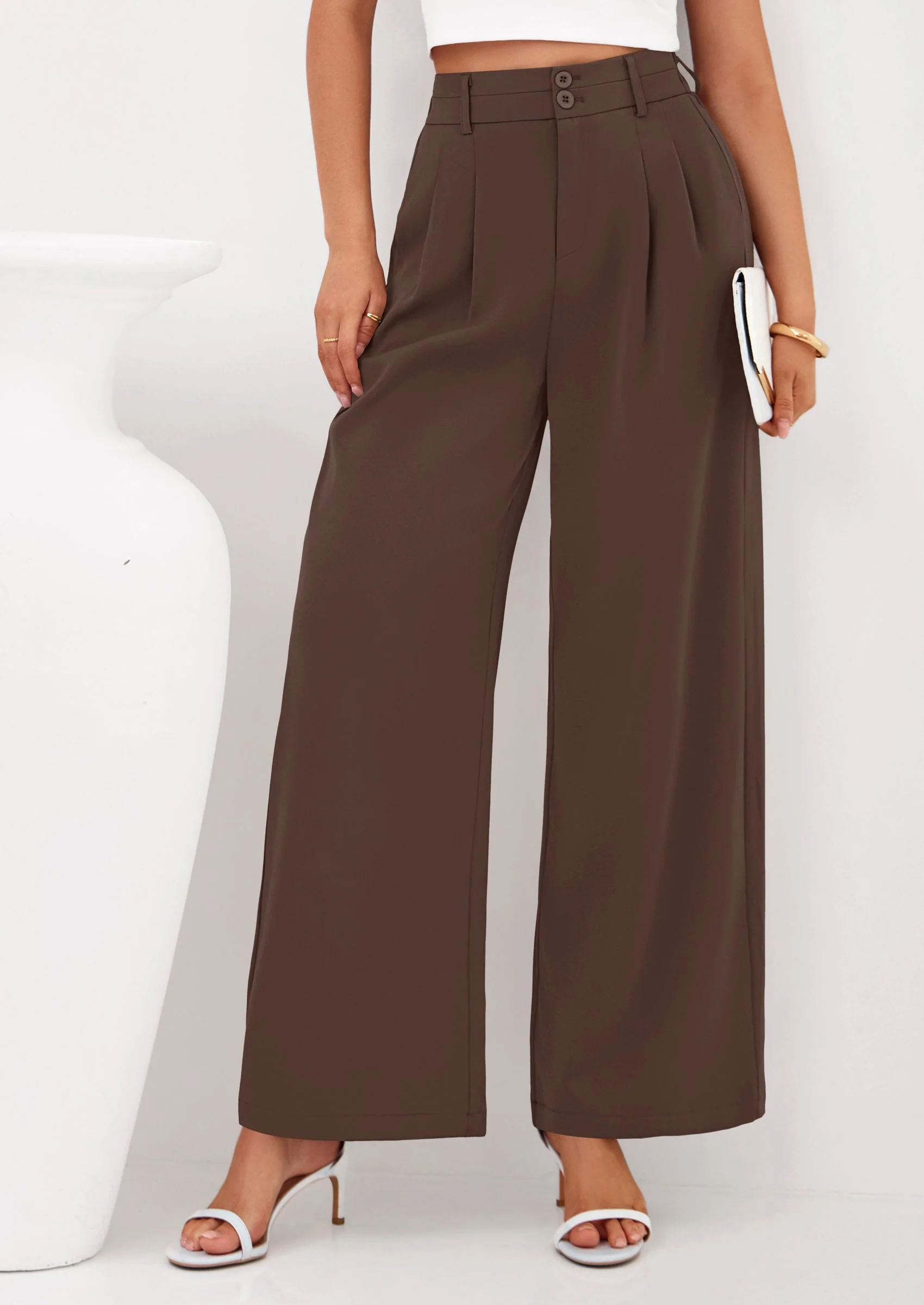 PRETTYGARDEN Womens Spring Wide Leg Palazzo Pants Trendy Loose Button High Waist Pleated Work Business Casual Trousers - Image 30
