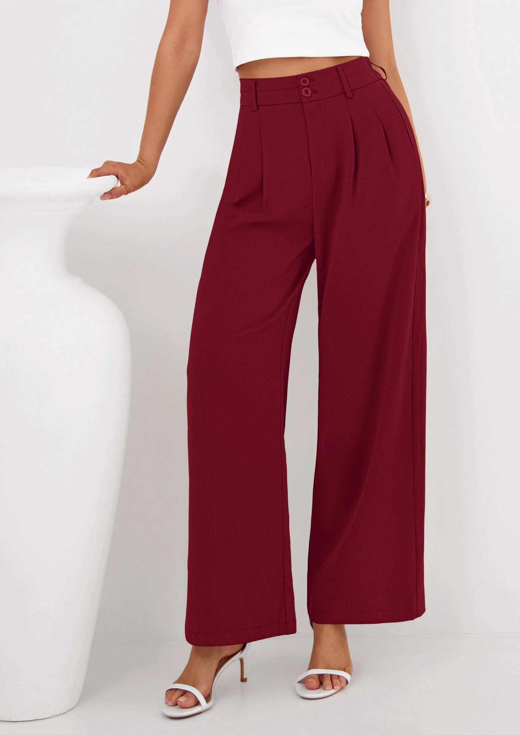 PRETTYGARDEN Womens Spring Wide Leg Palazzo Pants Trendy Loose Button High Waist Pleated Work Business Casual Trousers - Image 37