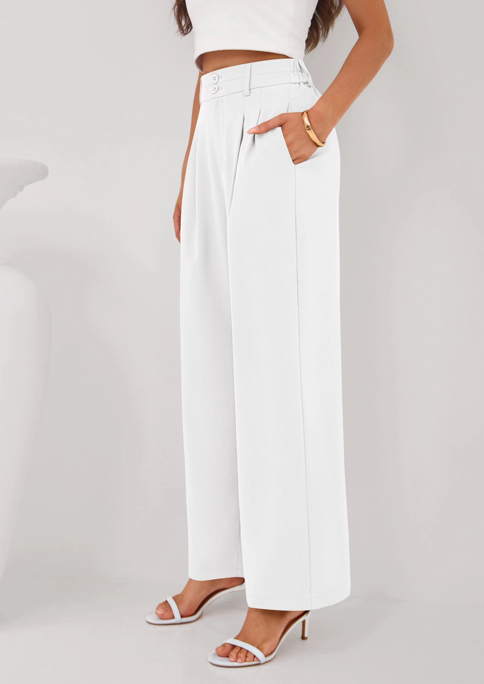 PRETTYGARDEN Womens Spring Wide Leg Palazzo Pants Trendy Loose Button High Waist Pleated Work Business Casual Trousers - Image 8