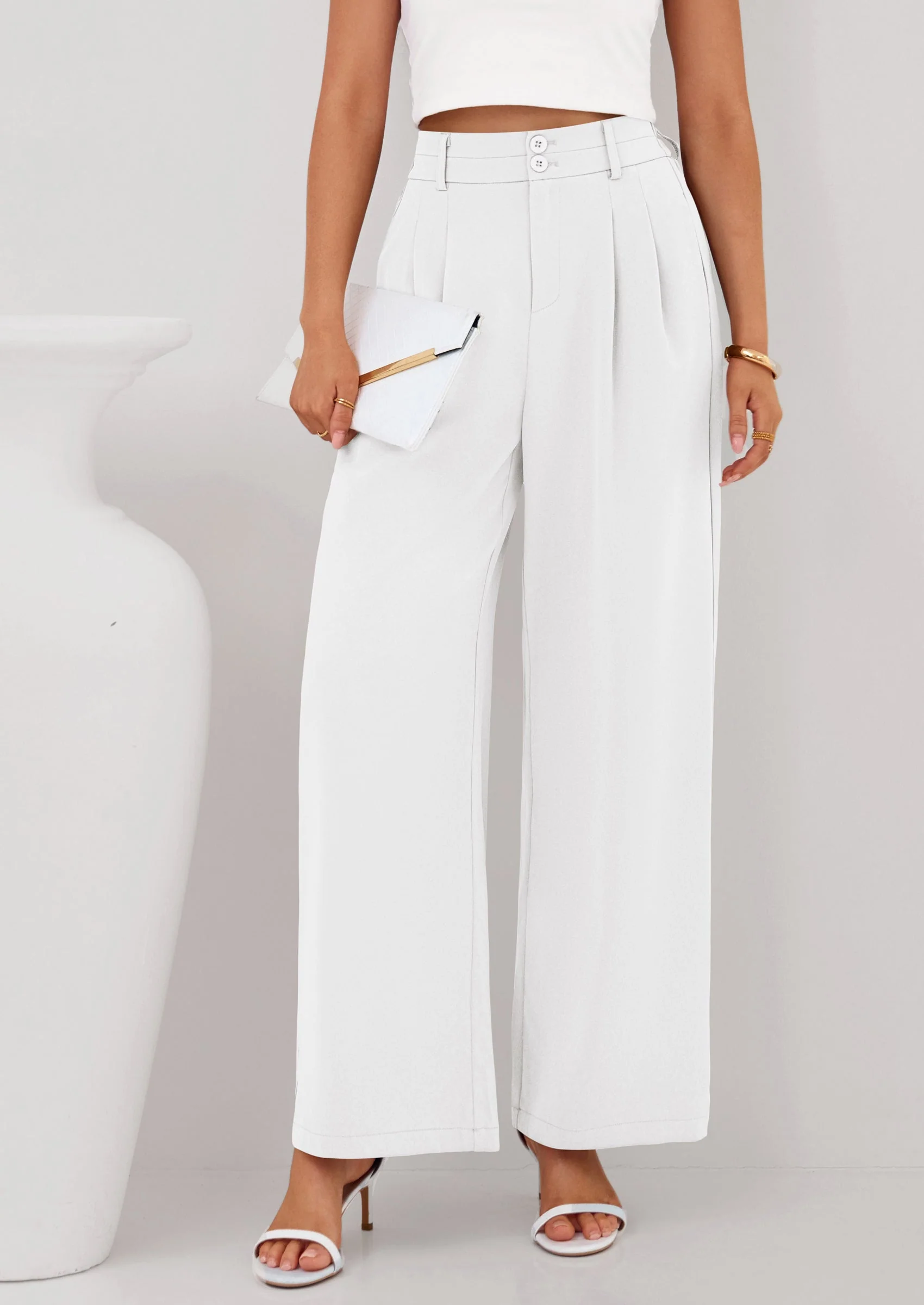 PRETTYGARDEN Womens Spring Wide Leg Palazzo Pants Trendy Loose Button High Waist Pleated Work Business Casual Trousers - Image 9