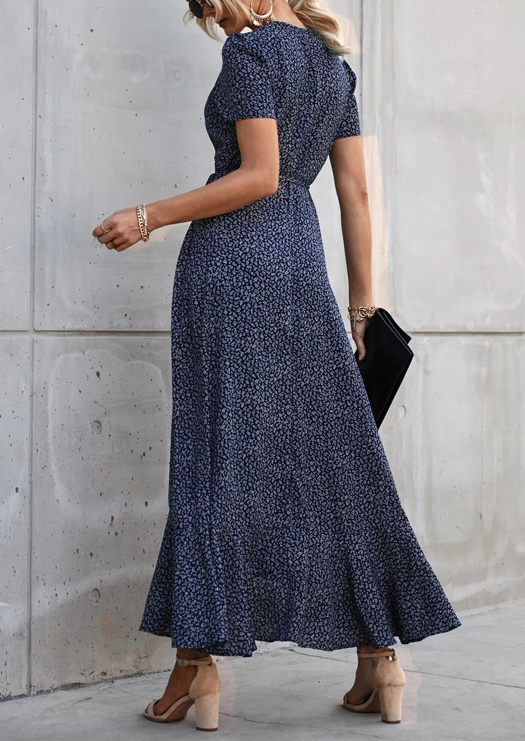 PRETTYGARDEN Women's Summer Maxi Dress Casual Wrap Floral Boho Short Sleeve V Neck Split Ruffle Beach Long Dresses - Image 25