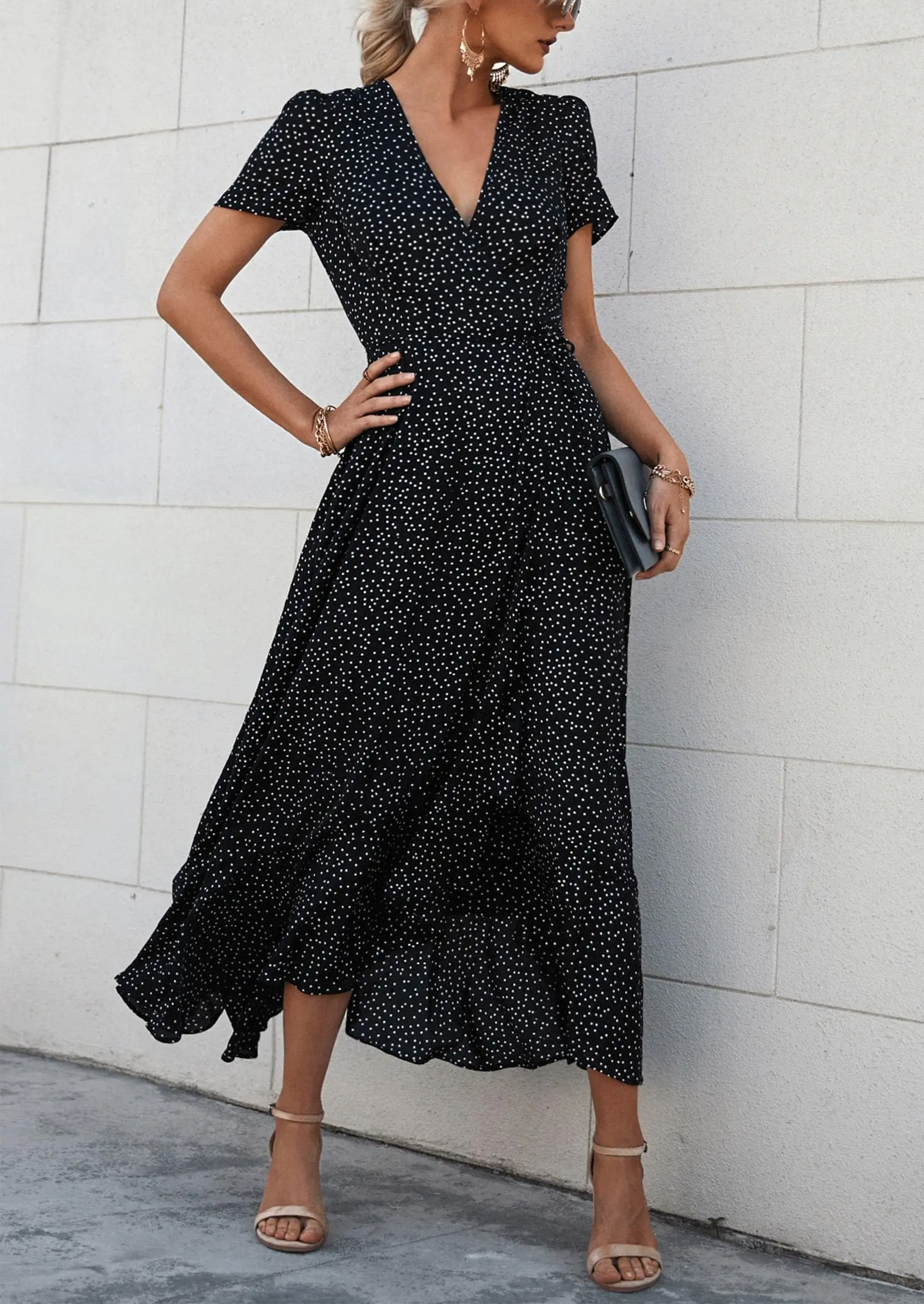 PRETTYGARDEN Women's Summer Maxi Dress Casual Wrap Floral Boho Short Sleeve V Neck Split Ruffle Beach Long Dresses - Image 32