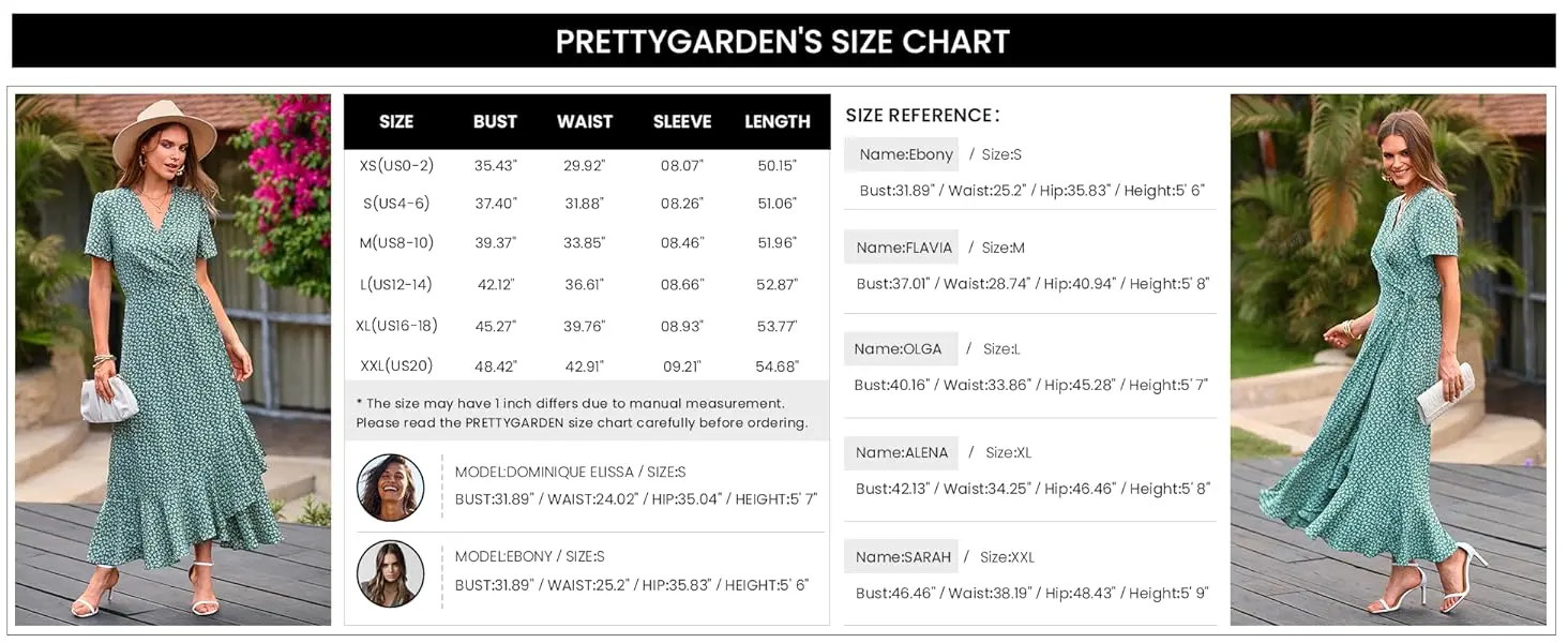 PRETTYGARDEN Women's Summer Maxi Dress Casual Wrap Floral Boho Short Sleeve V Neck Split Ruffle Beach Long Dresses - Image 4