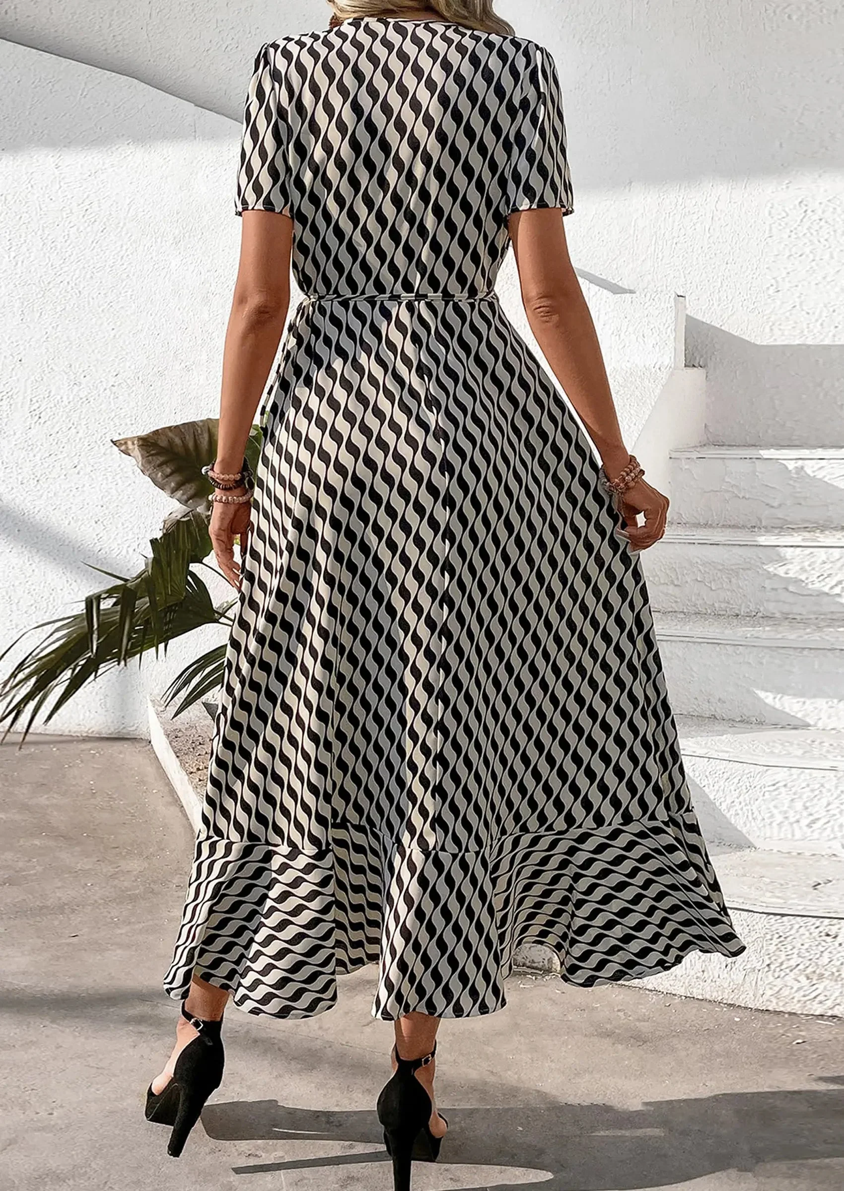 PRETTYGARDEN Women's Summer Maxi Dress Casual Wrap Floral Boho Short Sleeve V Neck Split Ruffle Beach Long Dresses - Image 93