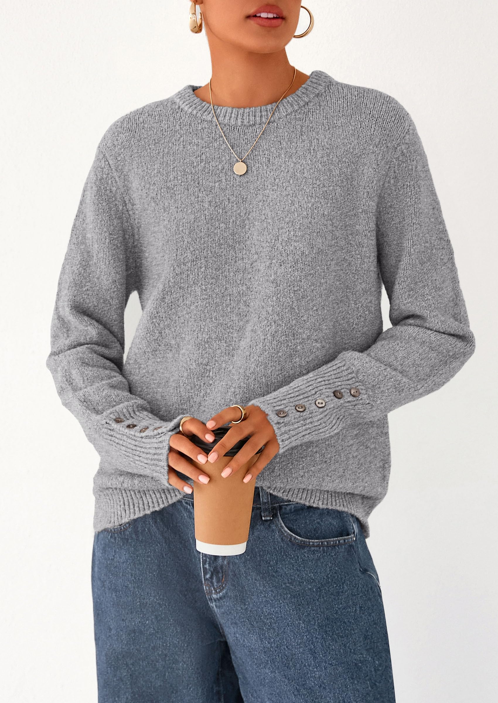 PRETTYGARDEN Womens Sweaters Fall Fashion Casual Crewneck Pullover Button Long Sleeve Cute Knit Tops Winter Clothes - Image 44