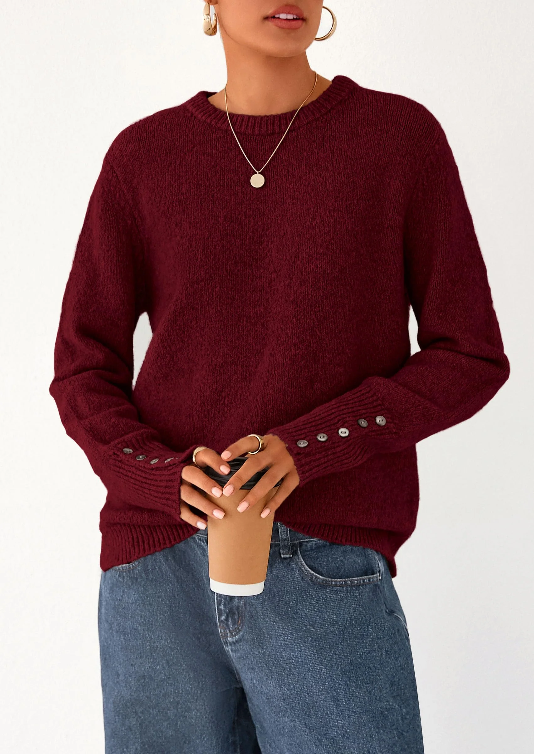 PRETTYGARDEN Womens Sweaters Fall Fashion Casual Crewneck Pullover Button Long Sleeve Cute Knit Tops Winter Clothes - Image 5