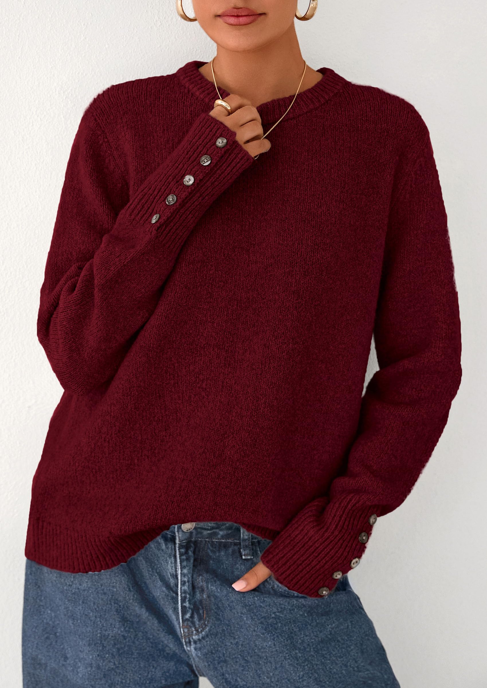 PRETTYGARDEN Womens Sweaters Fall Fashion Casual Crewneck Pullover Button Long Sleeve Cute Knit Tops Winter Clothes - Image 6