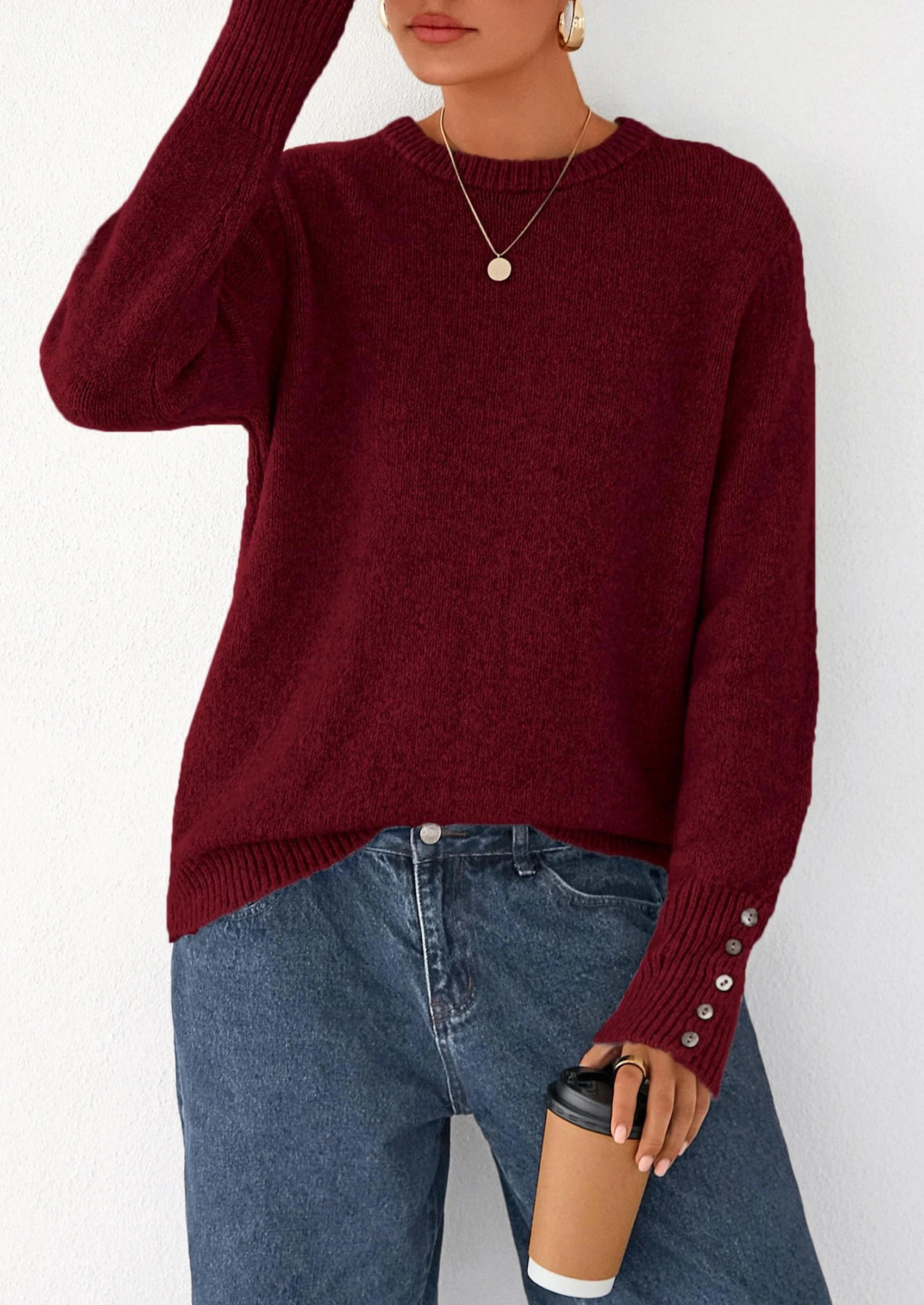 PRETTYGARDEN Womens Sweaters Fall Fashion Casual Crewneck Pullover Button Long Sleeve Cute Knit Tops Winter Clothes - Image 8