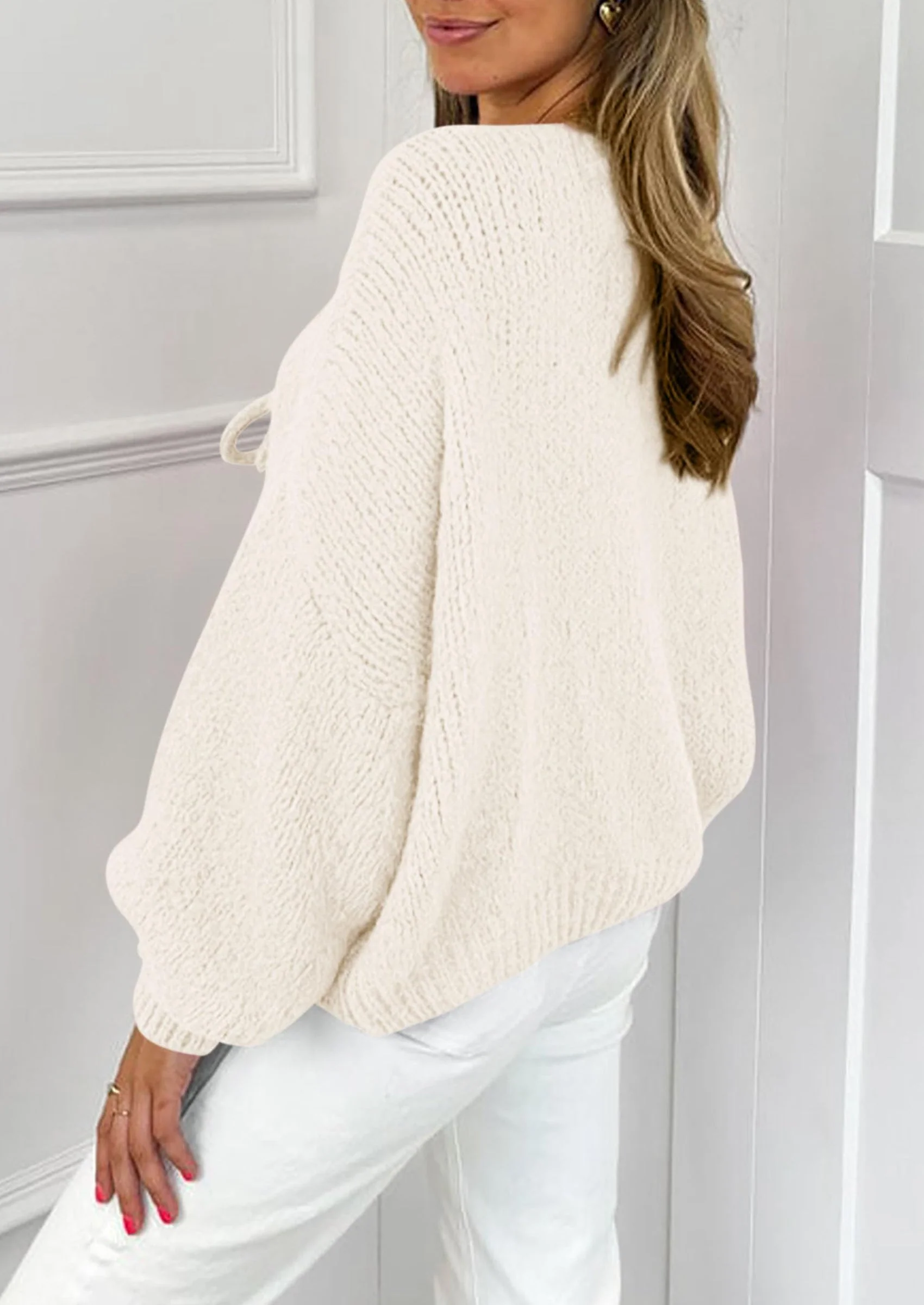 PRETTYGARDEN Women's Tie Front Bow Cardigan Sweaters Chunky Knit Long Puff Sleeve Trendy Fall Winter Jacket Coats - Image 106