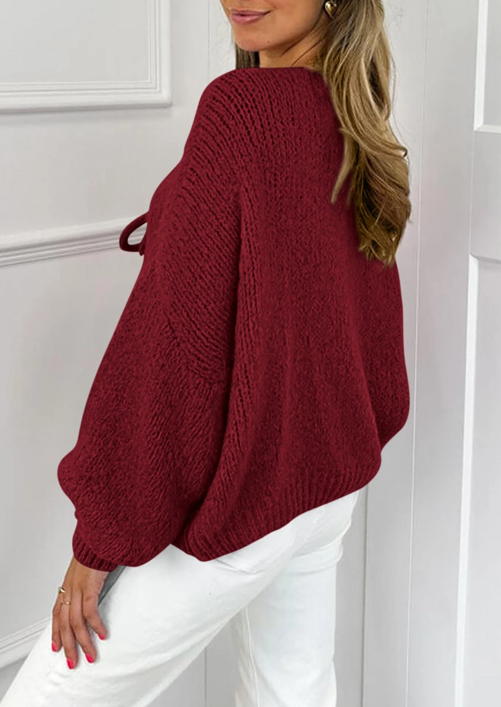 PRETTYGARDEN Women's Tie Front Bow Cardigan Sweaters Chunky Knit Long Puff Sleeve Trendy Fall Winter Jacket Coats - Image 117