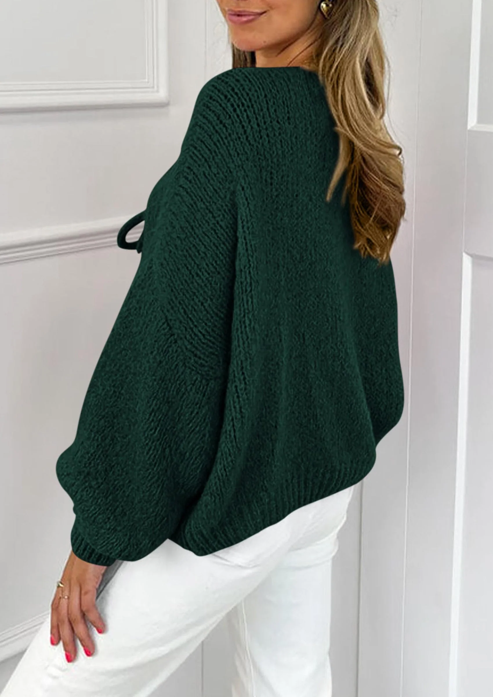 PRETTYGARDEN Women's Tie Front Bow Cardigan Sweaters Chunky Knit Long Puff Sleeve Trendy Fall Winter Jacket Coats - Image 41