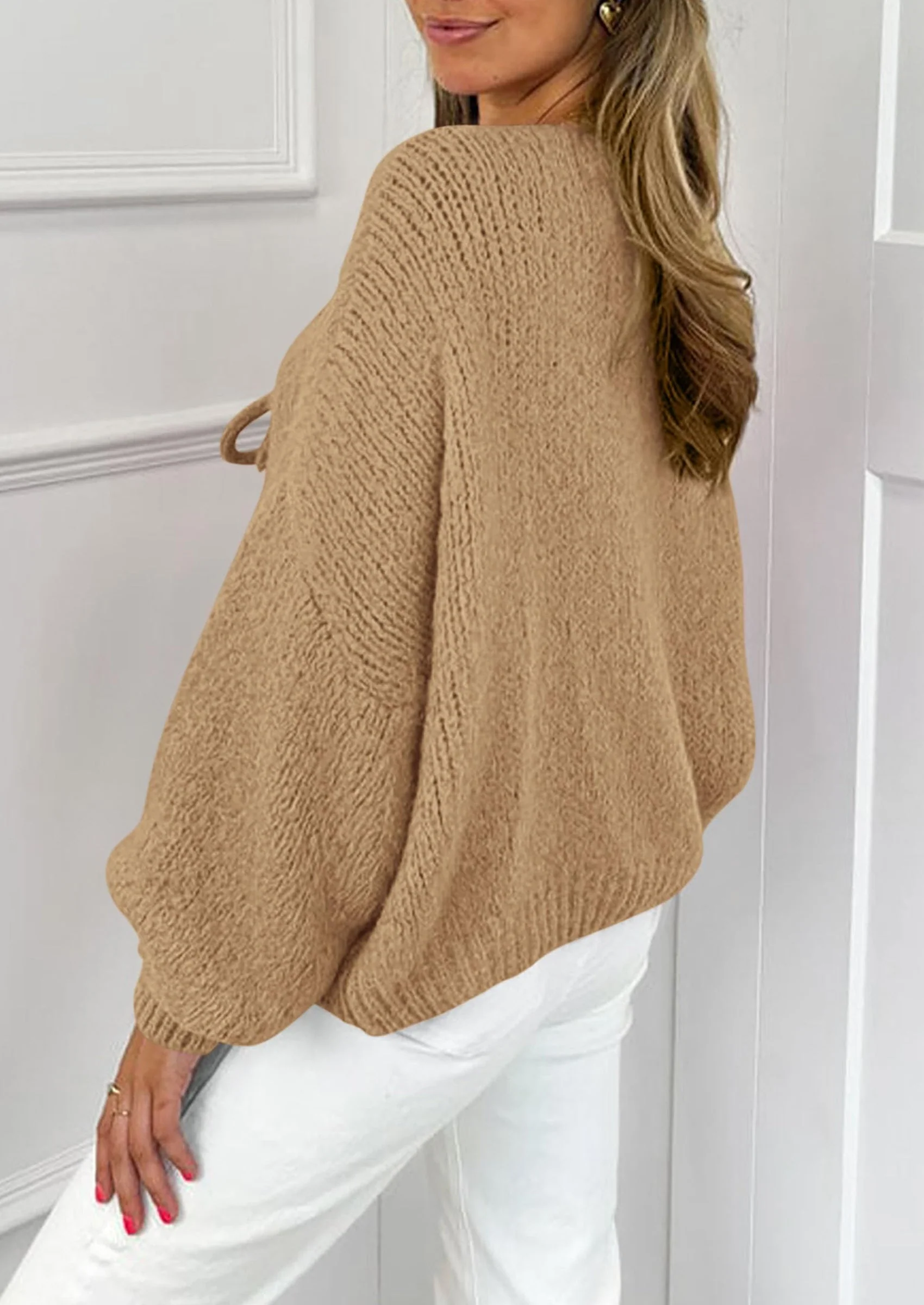 PRETTYGARDEN Women's Tie Front Bow Cardigan Sweaters Chunky Knit Long Puff Sleeve Trendy Fall Winter Jacket Coats - Image 54