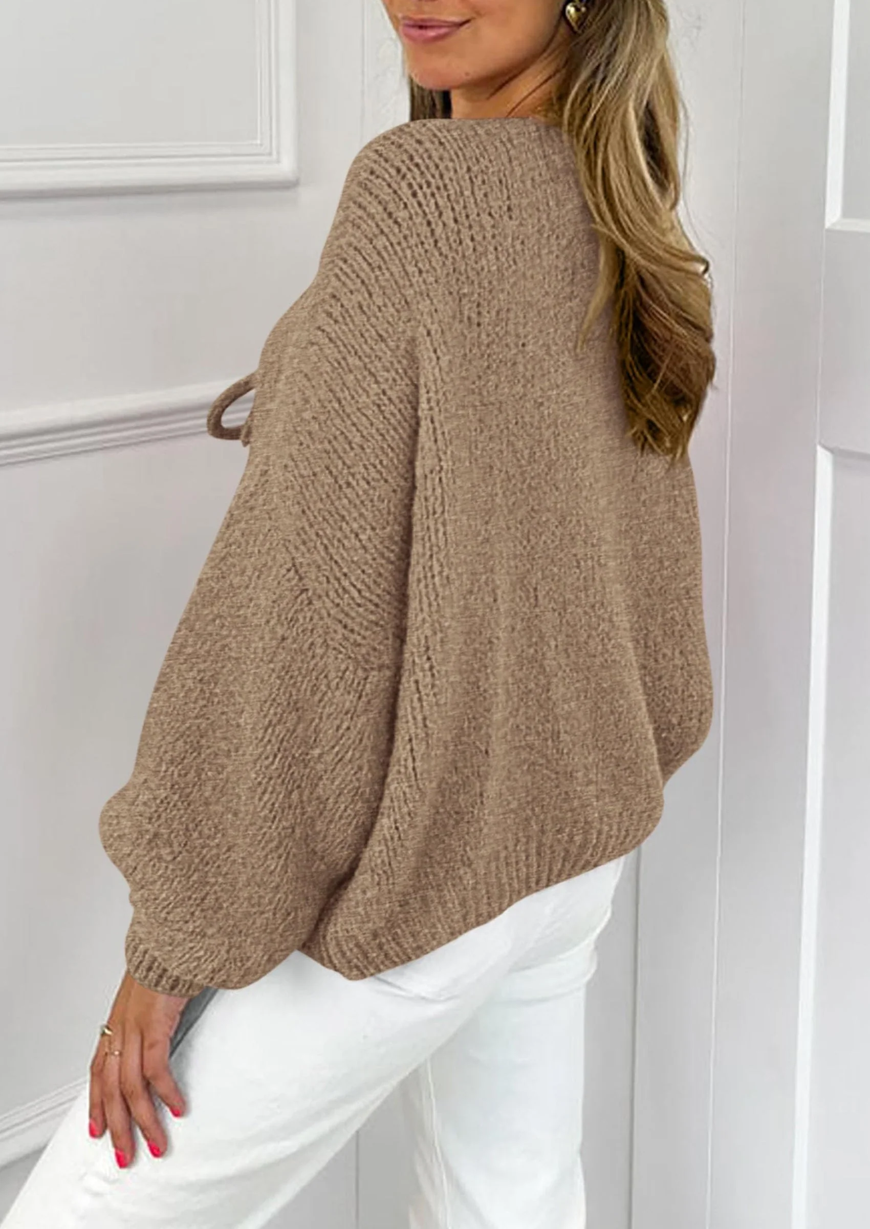 PRETTYGARDEN Women's Tie Front Bow Cardigan Sweaters Chunky Knit Long Puff Sleeve Trendy Fall Winter Jacket Coats - Image 66