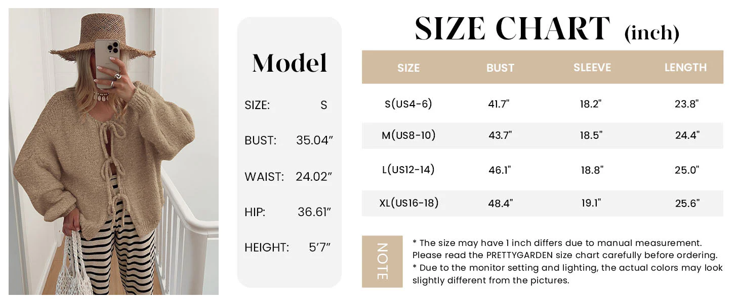 PRETTYGARDEN Women's Tie Front Bow Cardigan Sweaters Chunky Knit Long Puff Sleeve Trendy Fall Winter Jacket Coats - Image 7