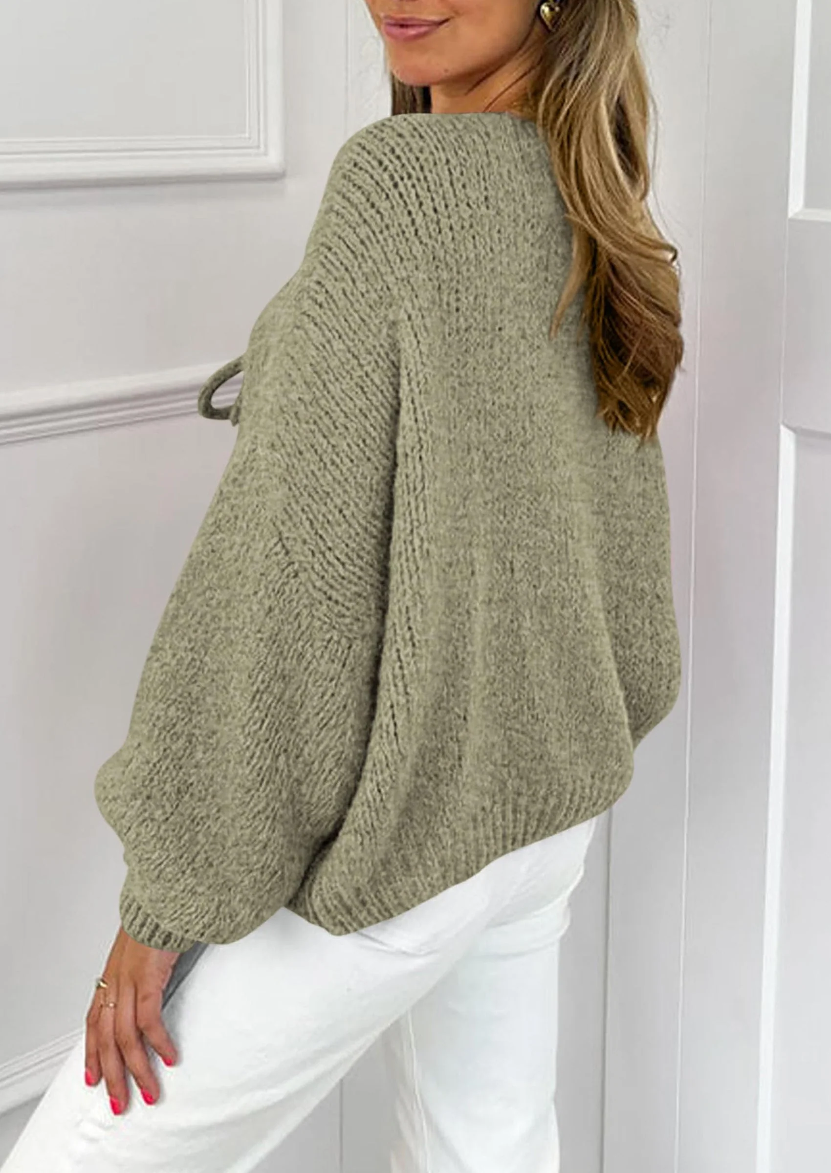 PRETTYGARDEN Women's Tie Front Bow Cardigan Sweaters Chunky Knit Long Puff Sleeve Trendy Fall Winter Jacket Coats - Image 77