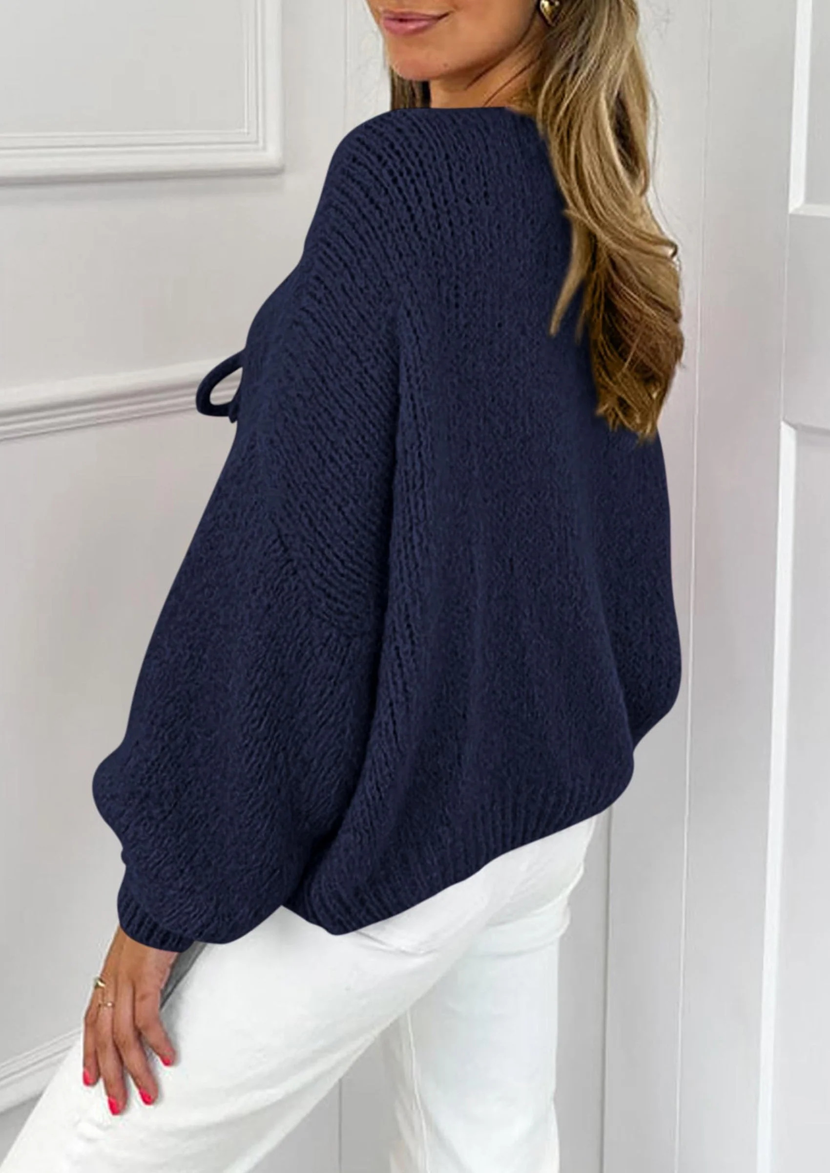 PRETTYGARDEN Women's Tie Front Bow Cardigan Sweaters Chunky Knit Long Puff Sleeve Trendy Fall Winter Jacket Coats - Image 83