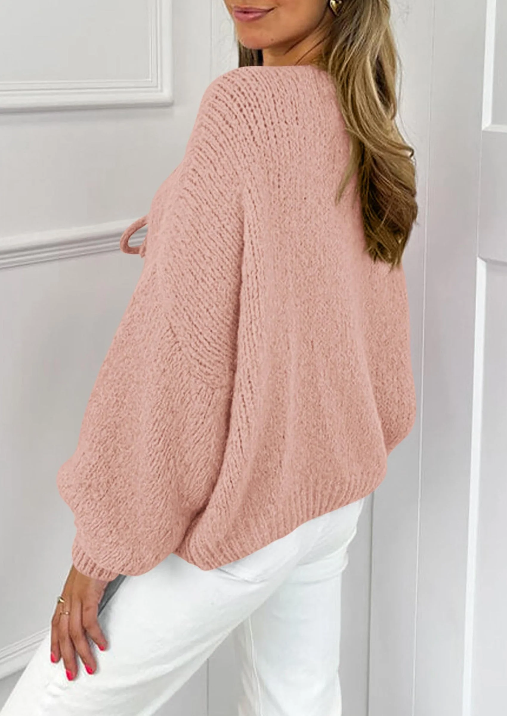 PRETTYGARDEN Women's Tie Front Bow Cardigan Sweaters Chunky Knit Long Puff Sleeve Trendy Fall Winter Jacket Coats - Image 90