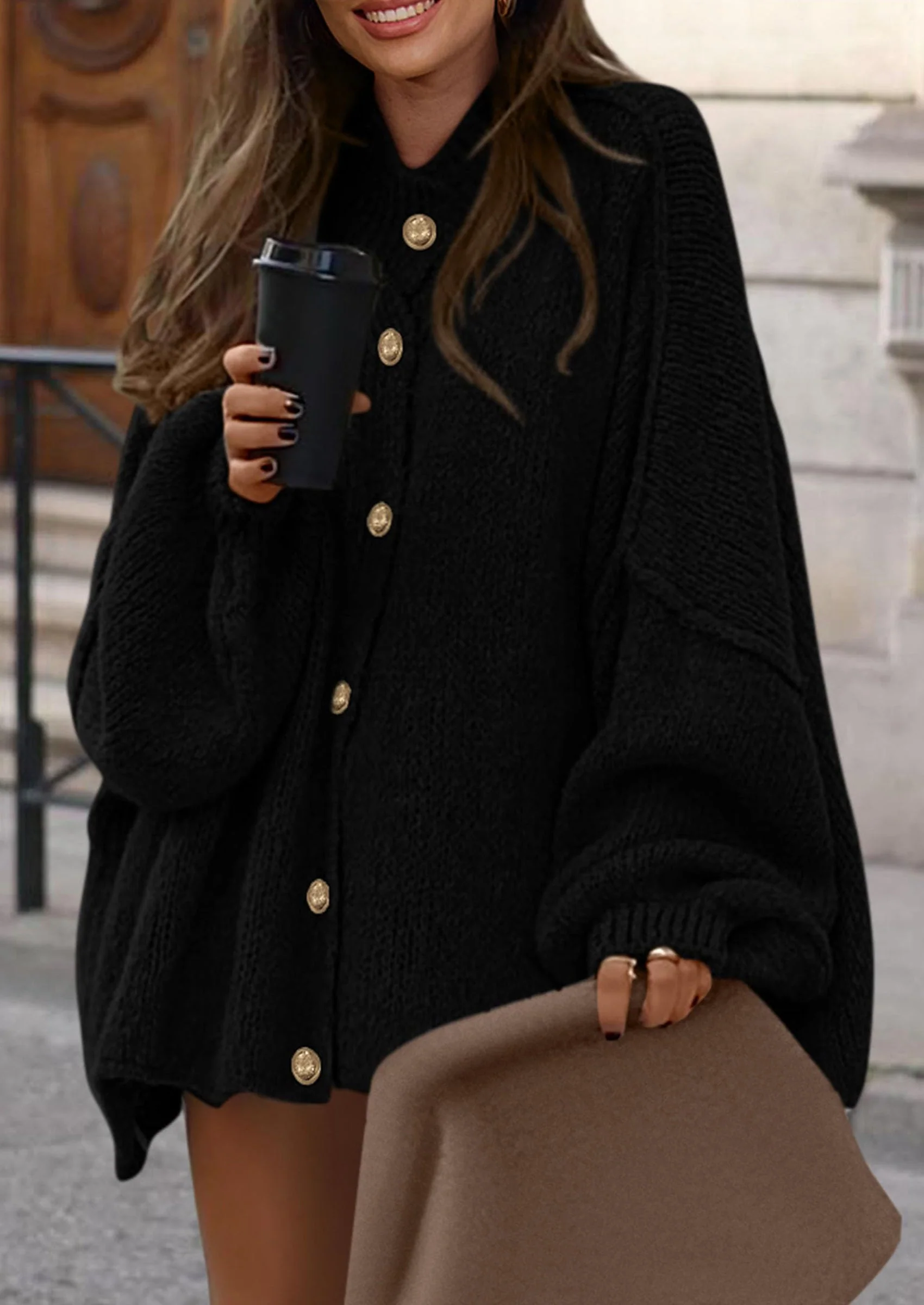 PRETTYGARDEN Women's Winter Button Down Cardigan Sweaters Mock Neck Lantern Long Sleeve Chunky Knit Jacket Trendy Outerwear - Image 30