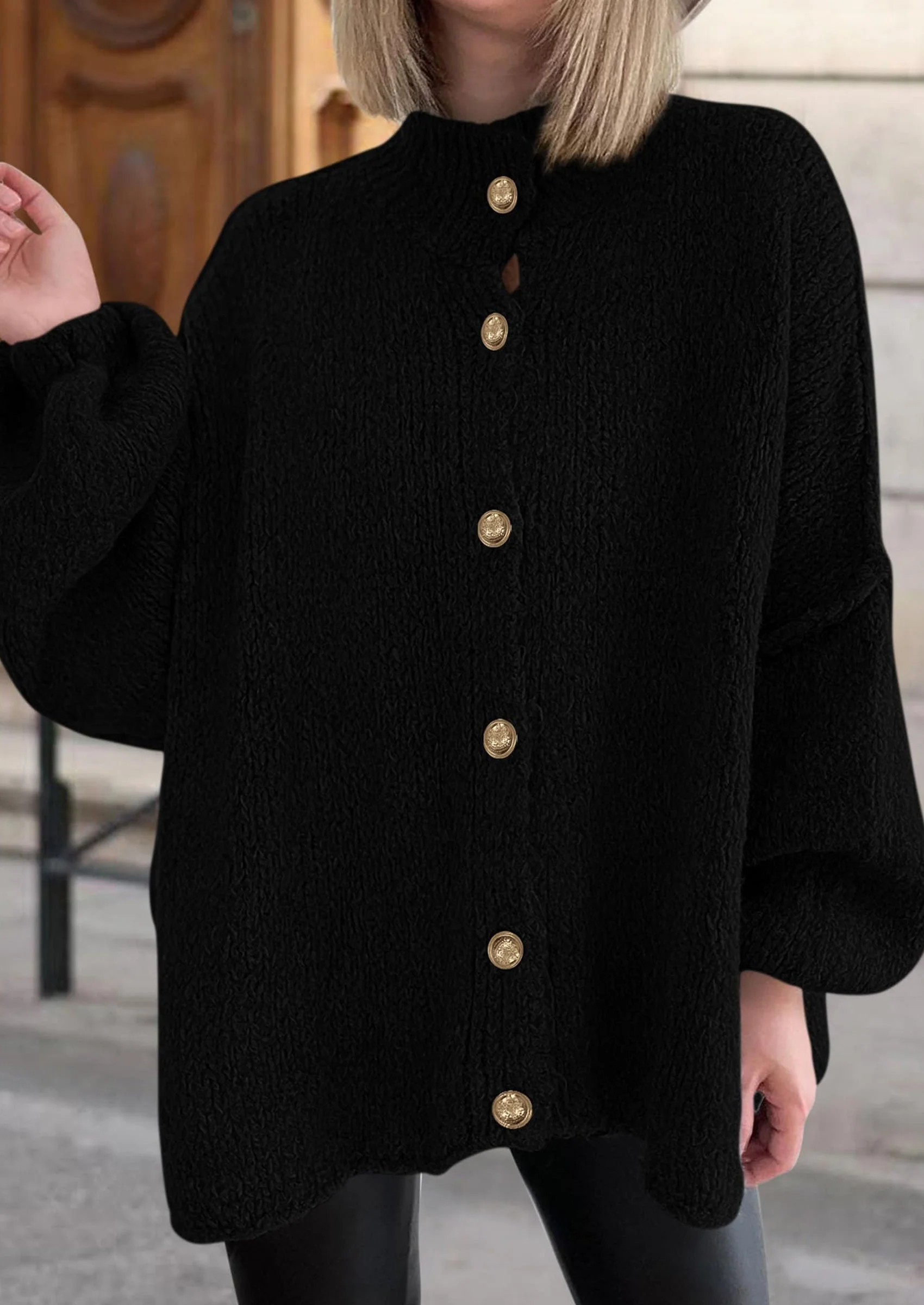 PRETTYGARDEN Women's Winter Button Down Cardigan Sweaters Mock Neck Lantern Long Sleeve Chunky Knit Jacket Trendy Outerwear - Image 31