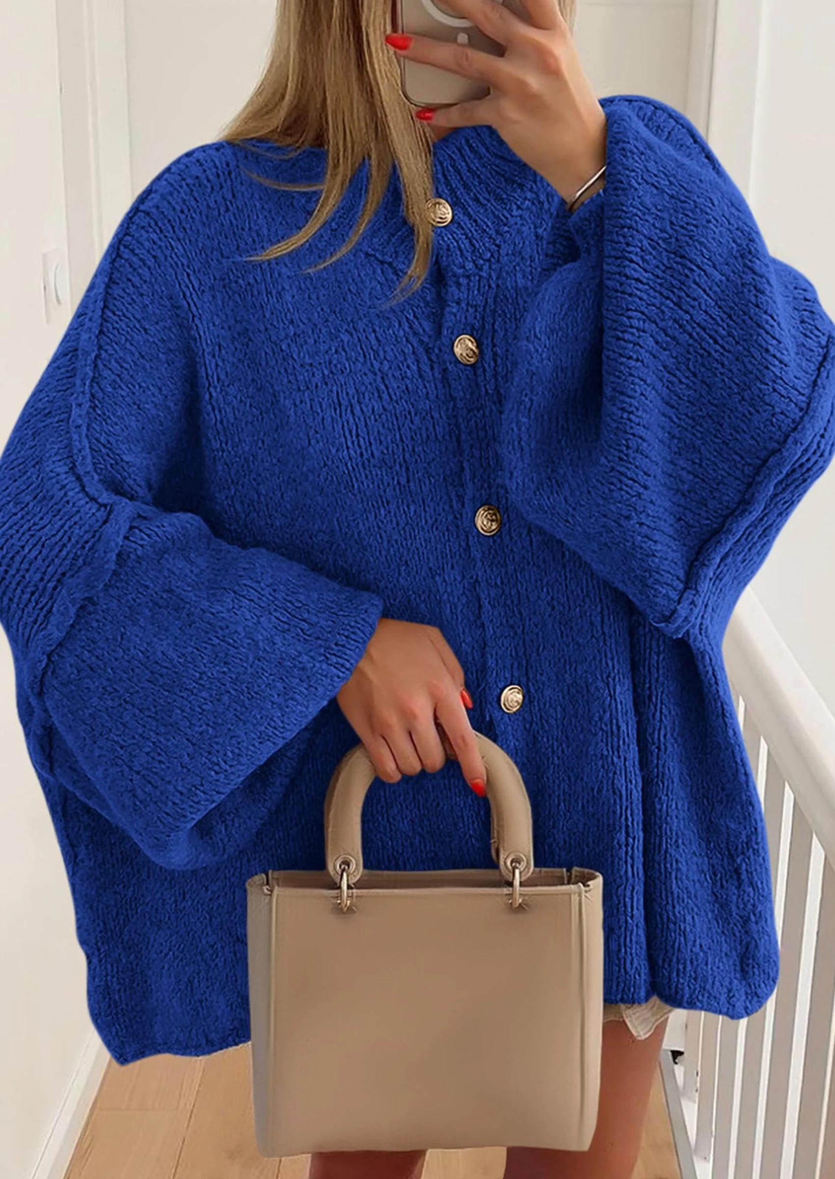 PRETTYGARDEN Women's Winter Button Down Cardigan Sweaters Mock Neck Lantern Long Sleeve Chunky Knit Jacket Trendy Outerwear - Image 72