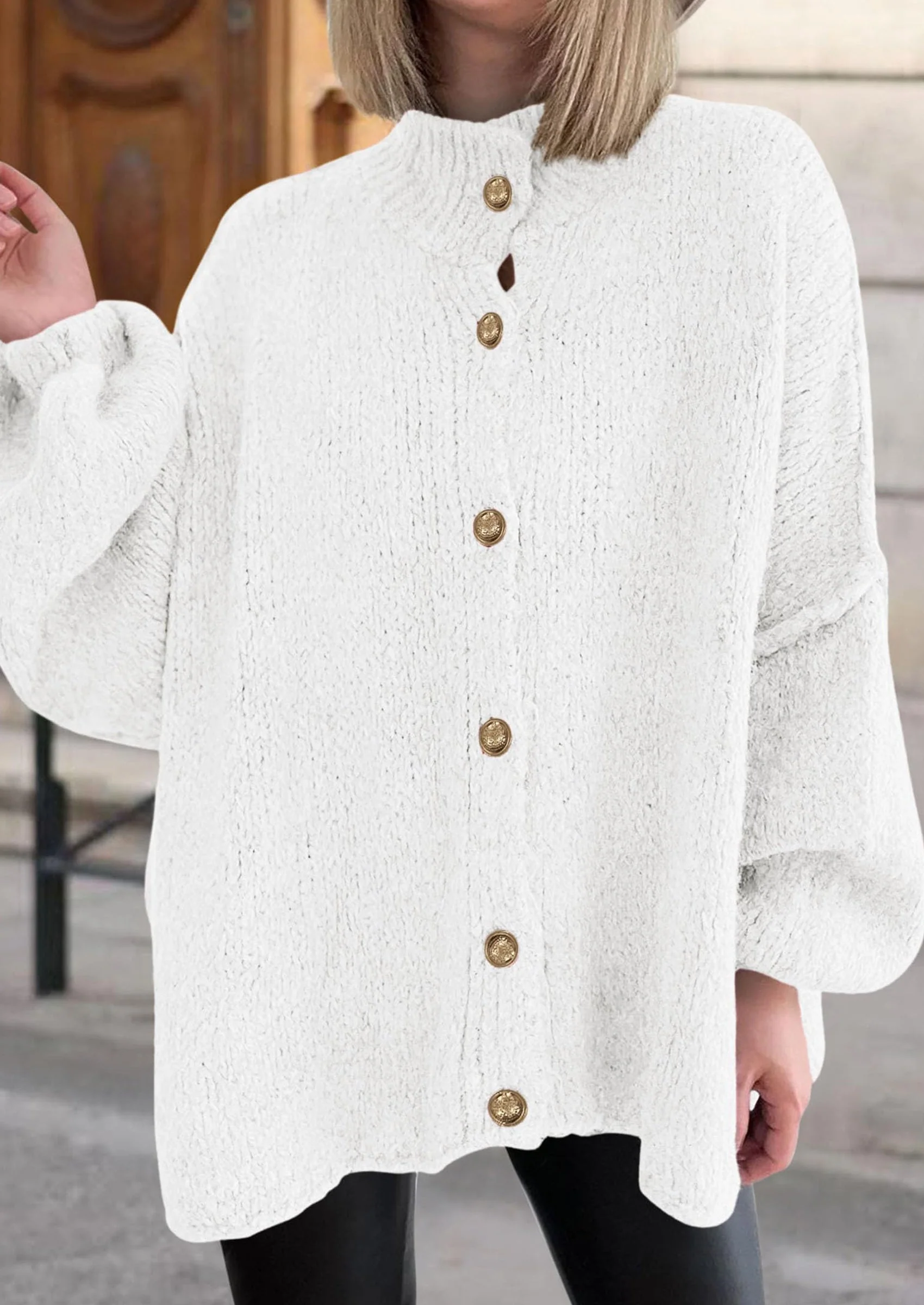 PRETTYGARDEN Women's Winter Button Down Cardigan Sweaters Mock Neck Lantern Long Sleeve Chunky Knit Jacket Trendy Outerwear - Image 79