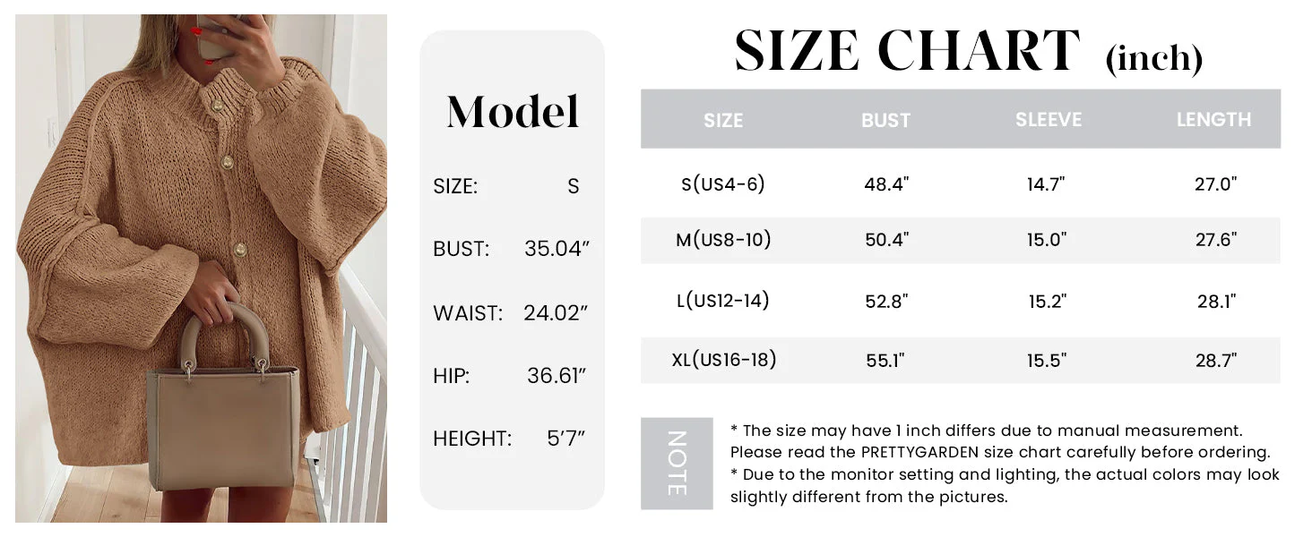 PRETTYGARDEN Women's Winter Button Down Cardigan Sweaters Mock Neck Lantern Long Sleeve Chunky Knit Jacket Trendy Outerwear - Image 8