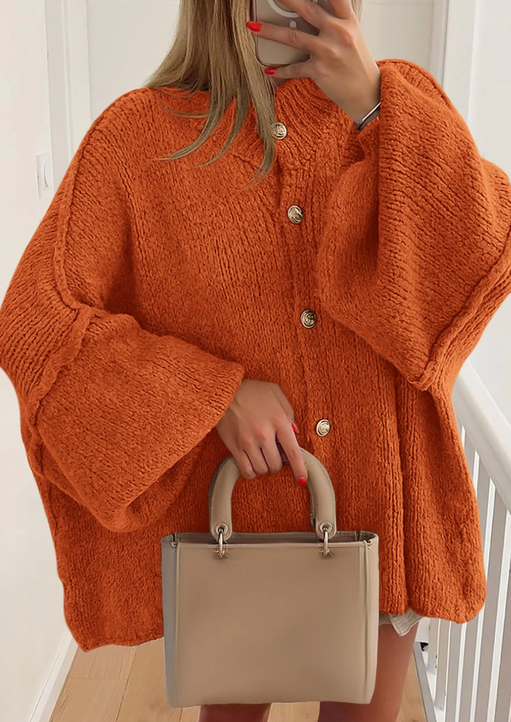 PRETTYGARDEN Women's Winter Button Down Cardigan Sweaters Mock Neck Lantern Long Sleeve Chunky Knit Jacket Trendy Outerwear - Image 97