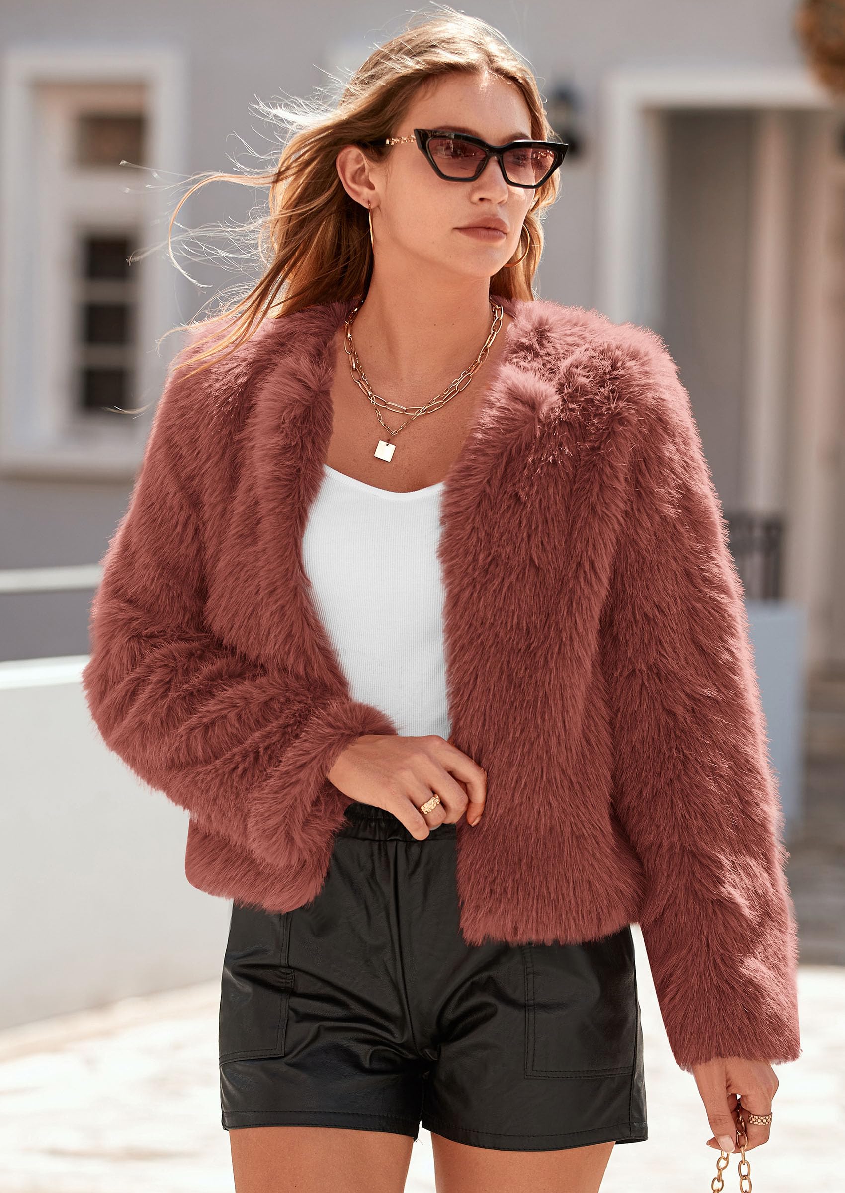 PRETTYGARDEN Women's Winter Coats Fleece Cropped Jacket Faux Fur Long Sleeve Pockets Shaggy Warm Outerwear Fall Clothes - Image 14