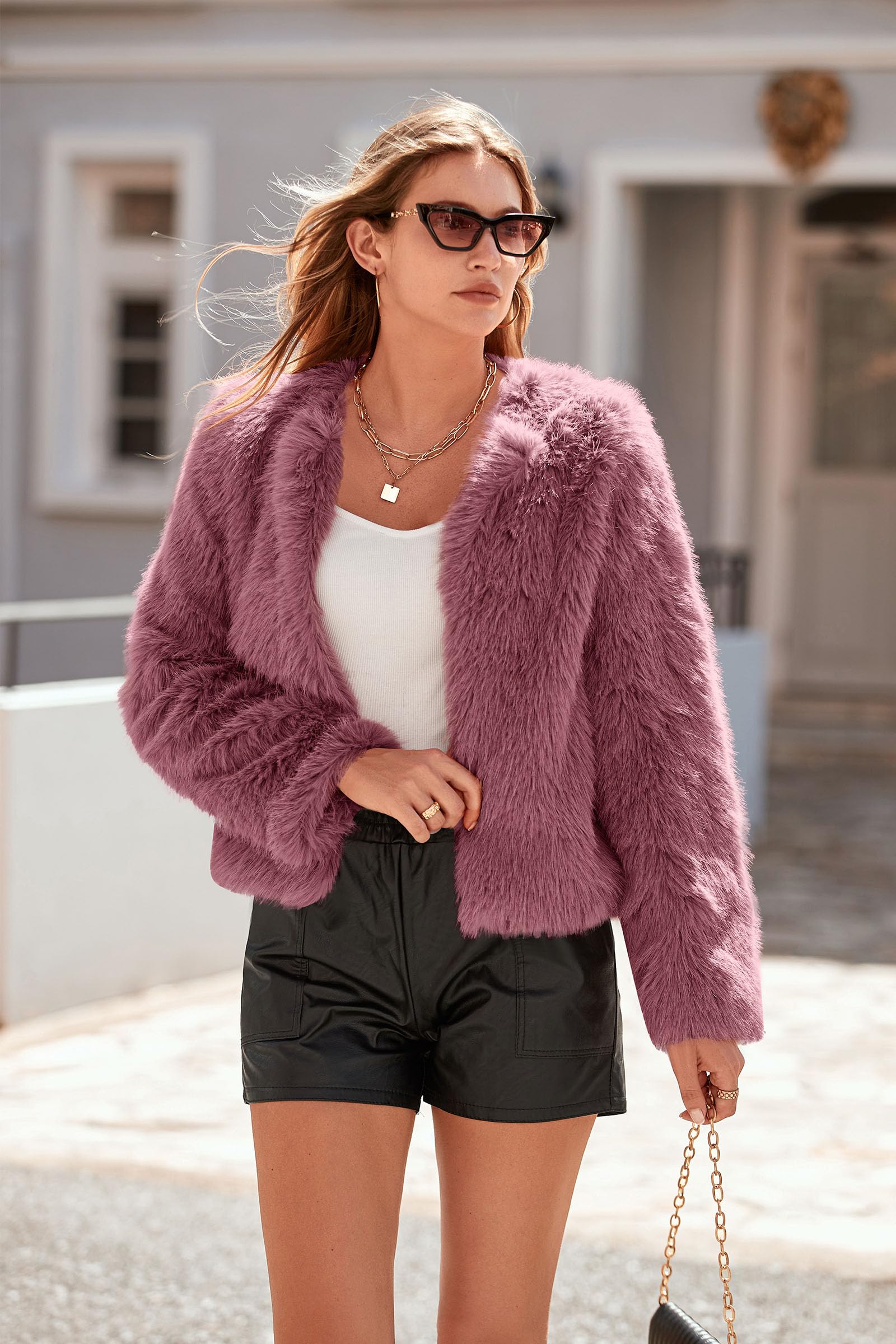 PRETTYGARDEN Women's Winter Coats Fleece Cropped Jacket Faux Fur Long Sleeve Pockets Shaggy Warm Outerwear Fall Clothes - Image 21