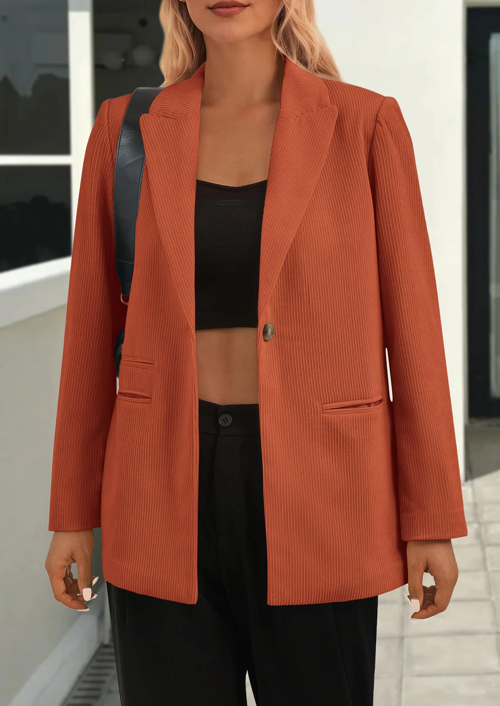 PRETTYGARDEN Women's Winter Corduroy Blazers Jackets Dressy Casual Ribbed Long Sleeve Lapel Fashion Work Business Outerwear - Image 5