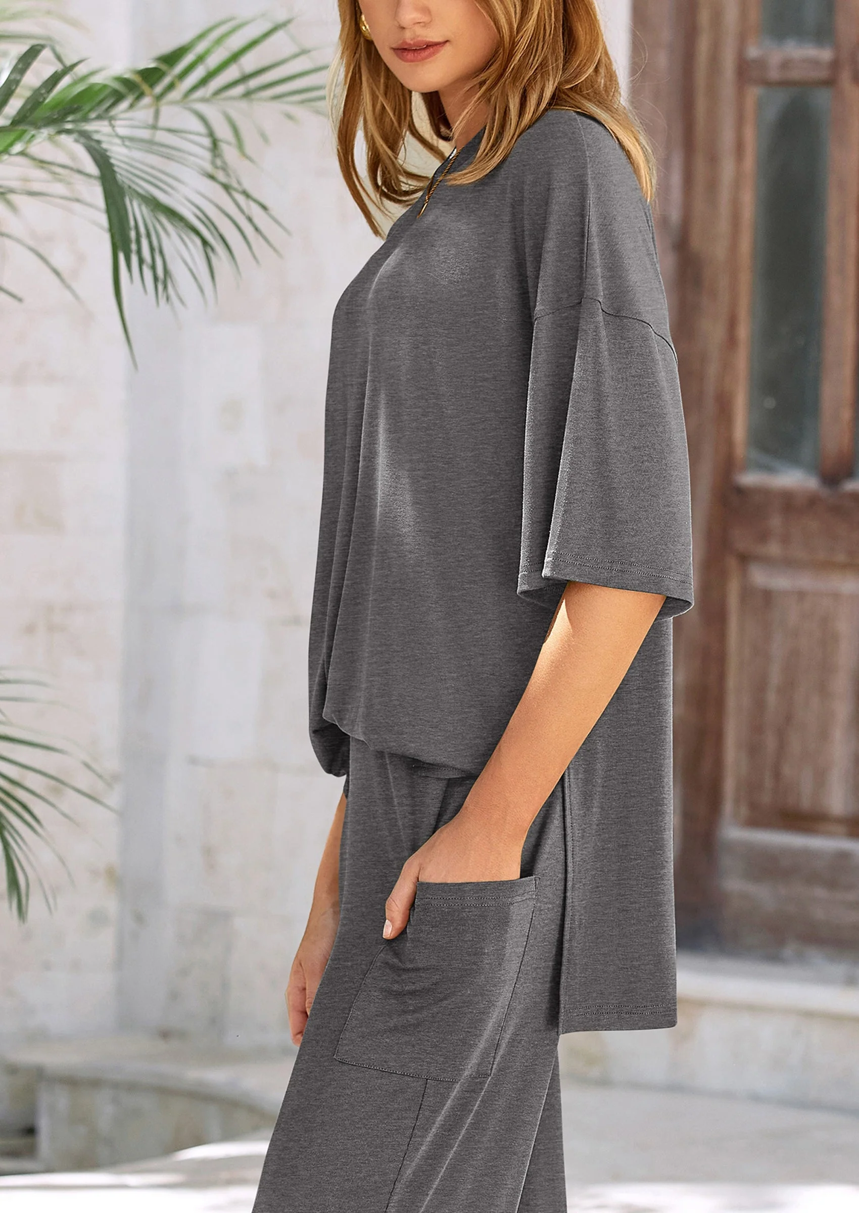 PRETTYGARDEN Women's 2 Piece Outfits Casual Short Sleeve Pullover Tops and Wide Leg Pants Lounge Sets Tracksuits - Image 112