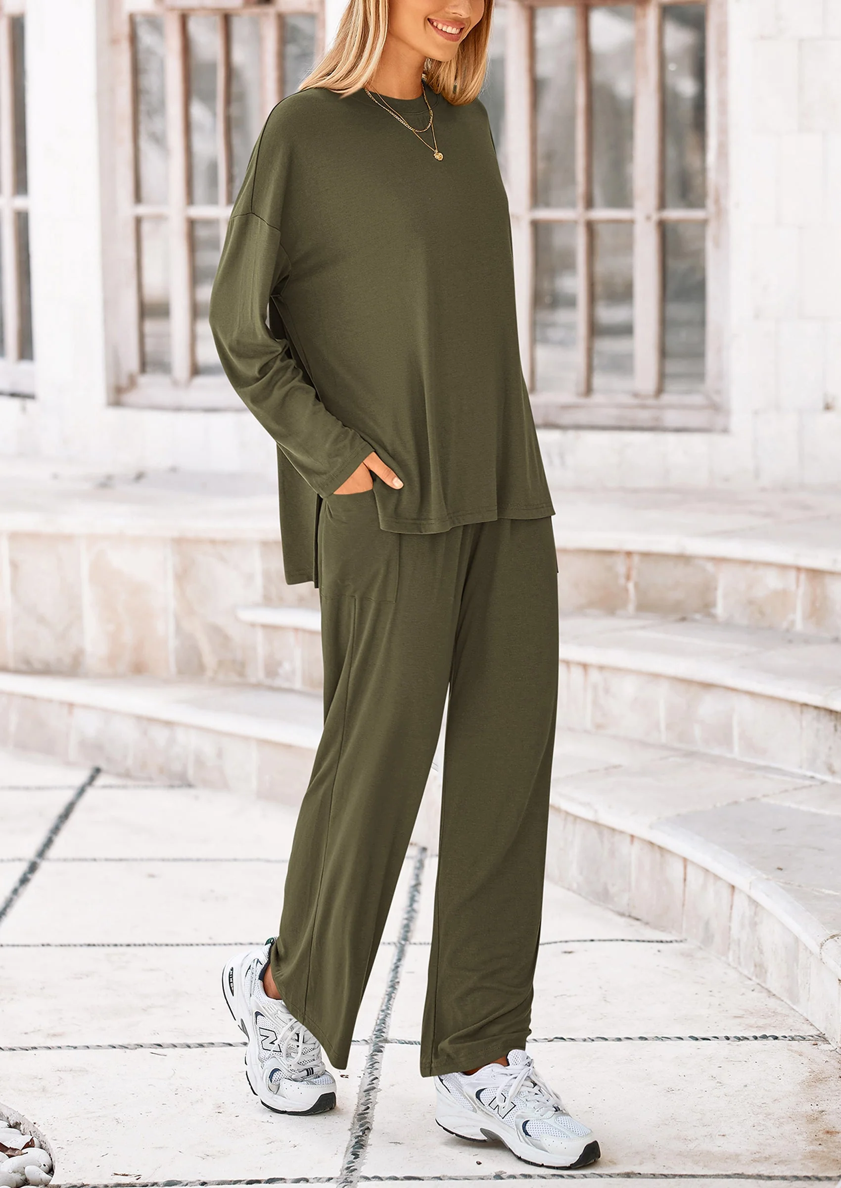 PRETTYGARDEN Women's 2 Piece Outfits Casual Short Sleeve Pullover Tops and Wide Leg Pants Lounge Sets Tracksuits - Image 168