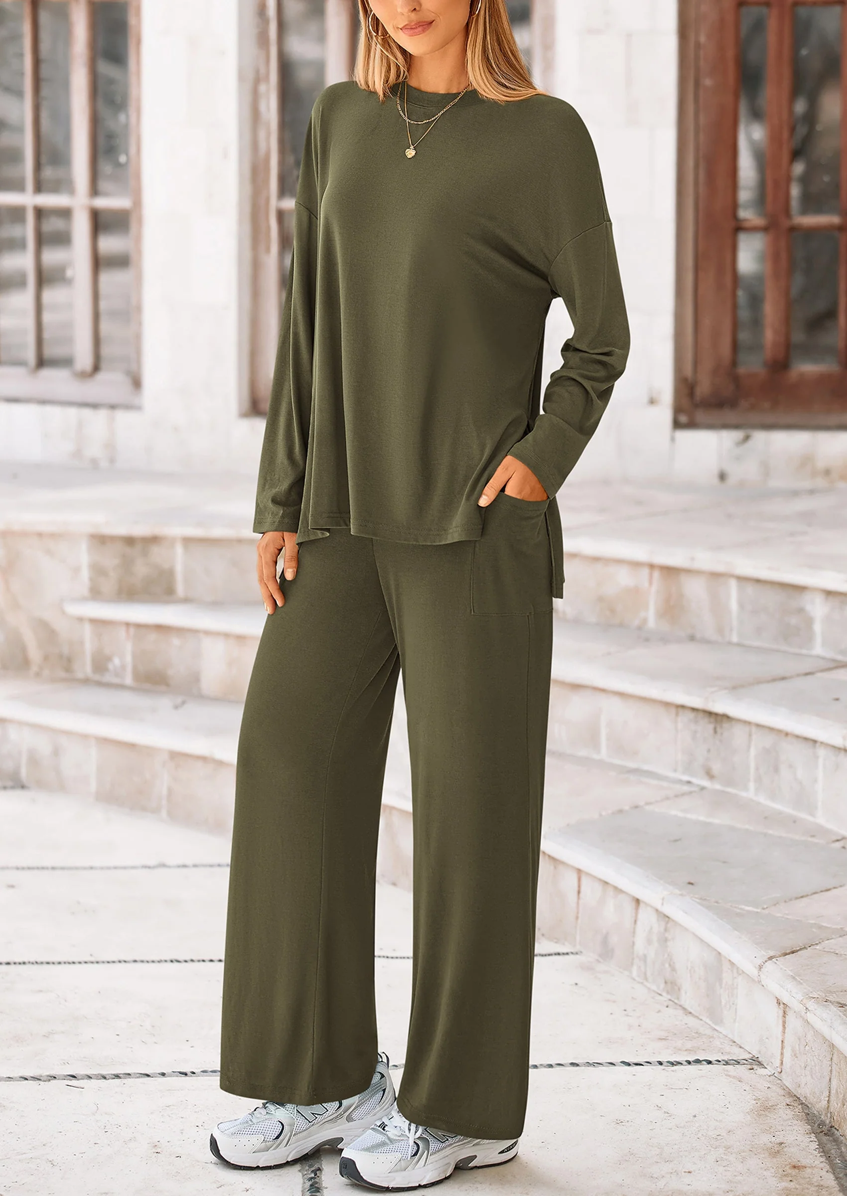 PRETTYGARDEN Women's 2 Piece Outfits Casual Short Sleeve Pullover Tops and Wide Leg Pants Lounge Sets Tracksuits - Image 169