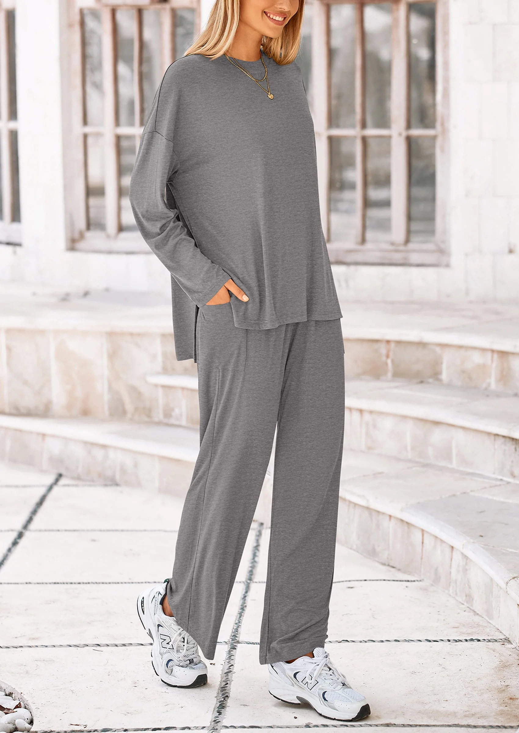 PRETTYGARDEN Women's 2 Piece Outfits Casual Short Sleeve Pullover Tops and Wide Leg Pants Lounge Sets Tracksuits - Image 181