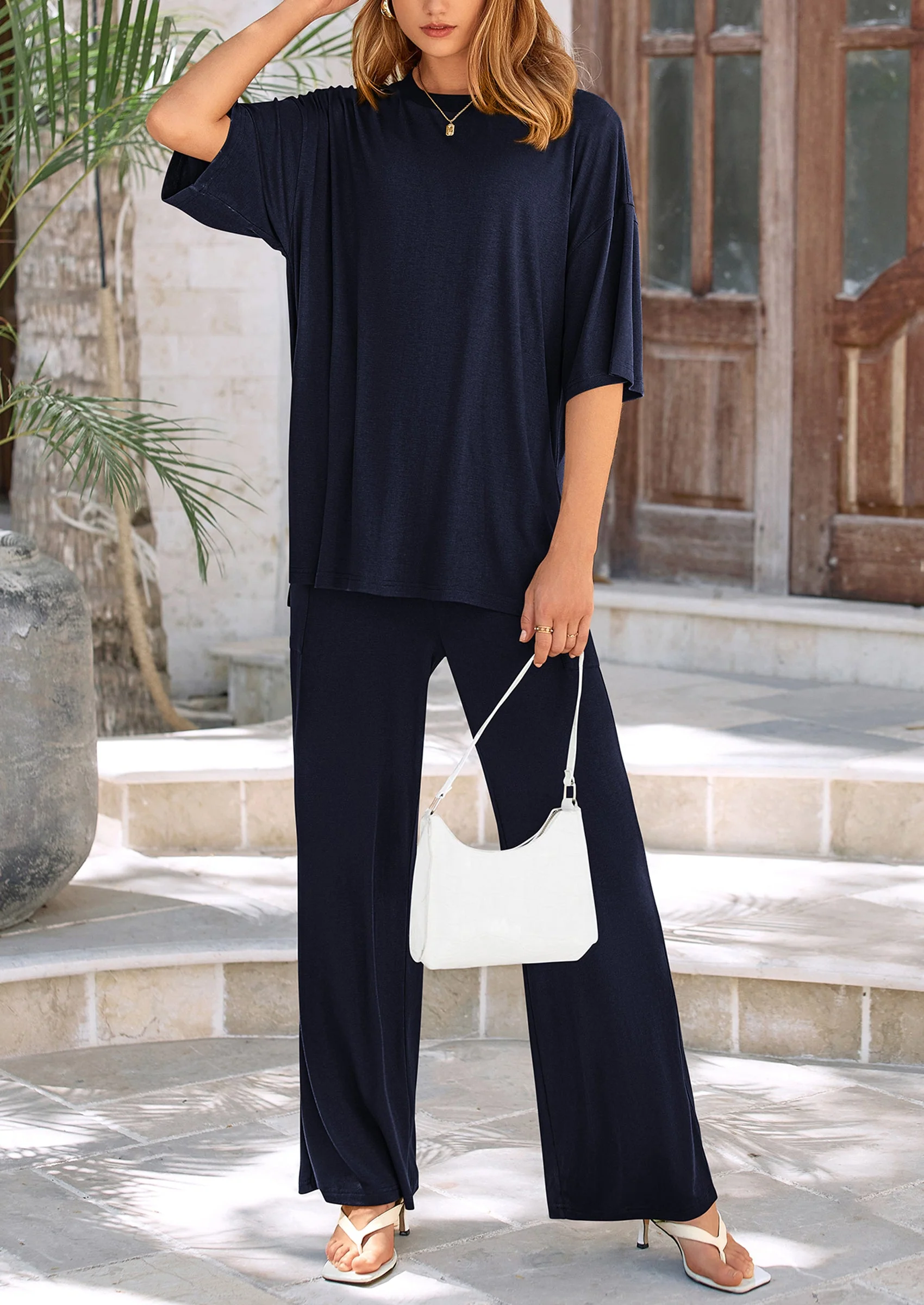 PRETTYGARDEN Women's 2 Piece Outfits Casual Short Sleeve Pullover Tops and Wide Leg Pants Lounge Sets Tracksuits - Image 25