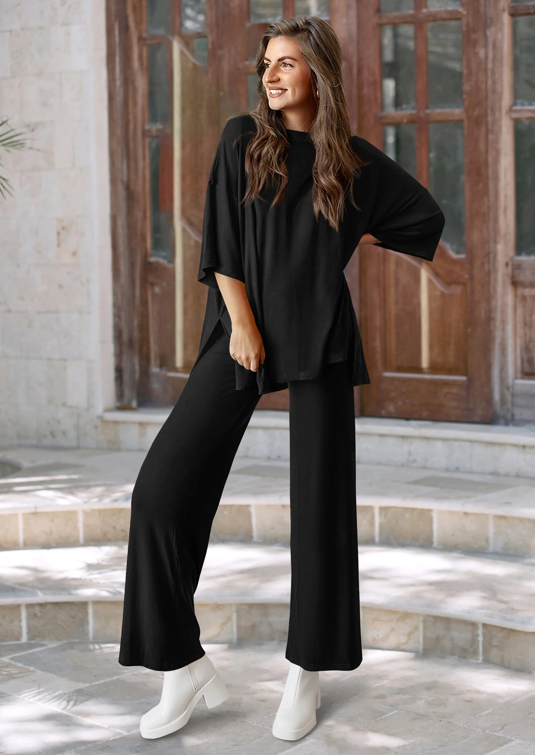 PRETTYGARDEN Women's 2 Piece Outfits Casual Short Sleeve Pullover Tops and Wide Leg Pants Lounge Sets Tracksuits - Image 46