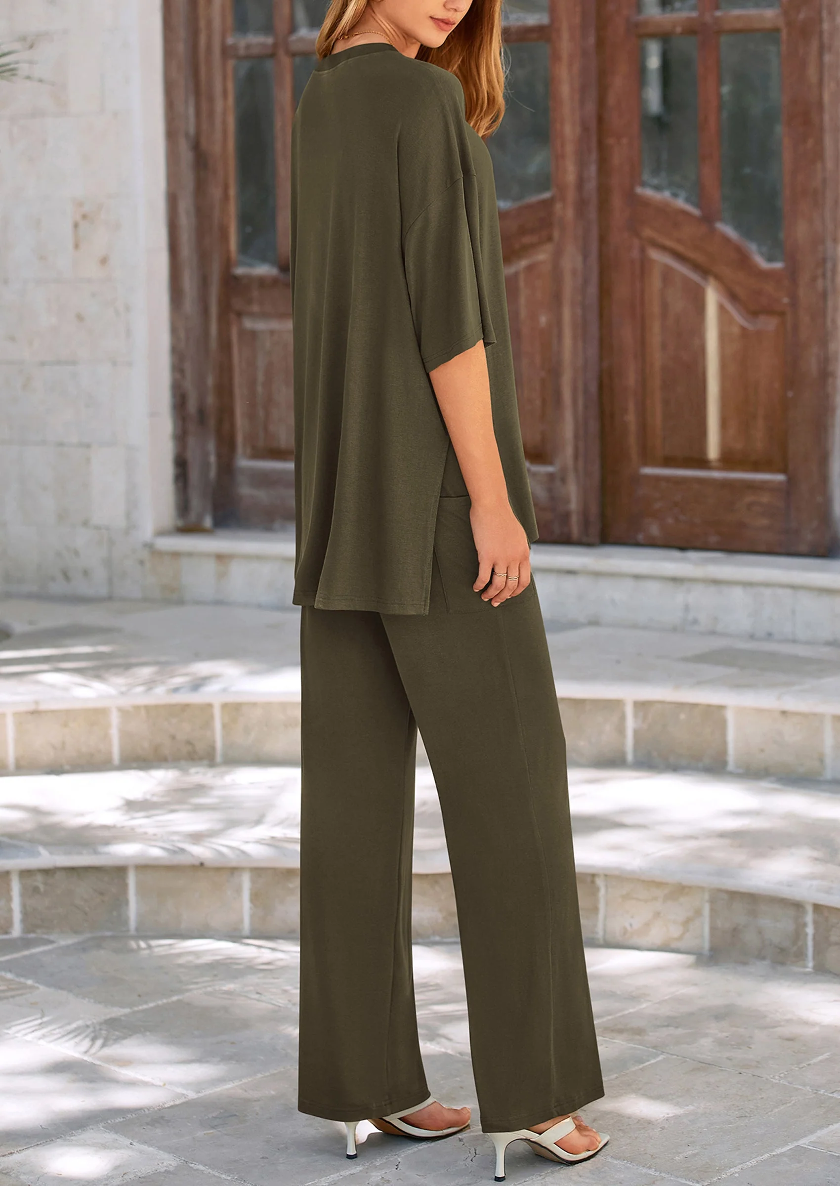 PRETTYGARDEN Women's 2 Piece Outfits Casual Short Sleeve Pullover Tops and Wide Leg Pants Lounge Sets Tracksuits - Image 65