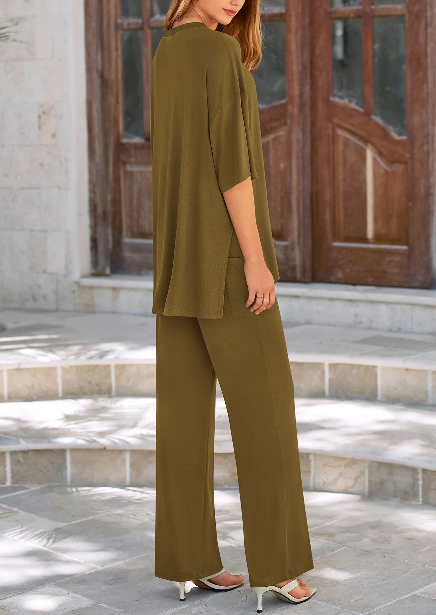 PRETTYGARDEN Women's 2 Piece Outfits Casual Short Sleeve Pullover Tops and Wide Leg Pants Lounge Sets Tracksuits - Image 93