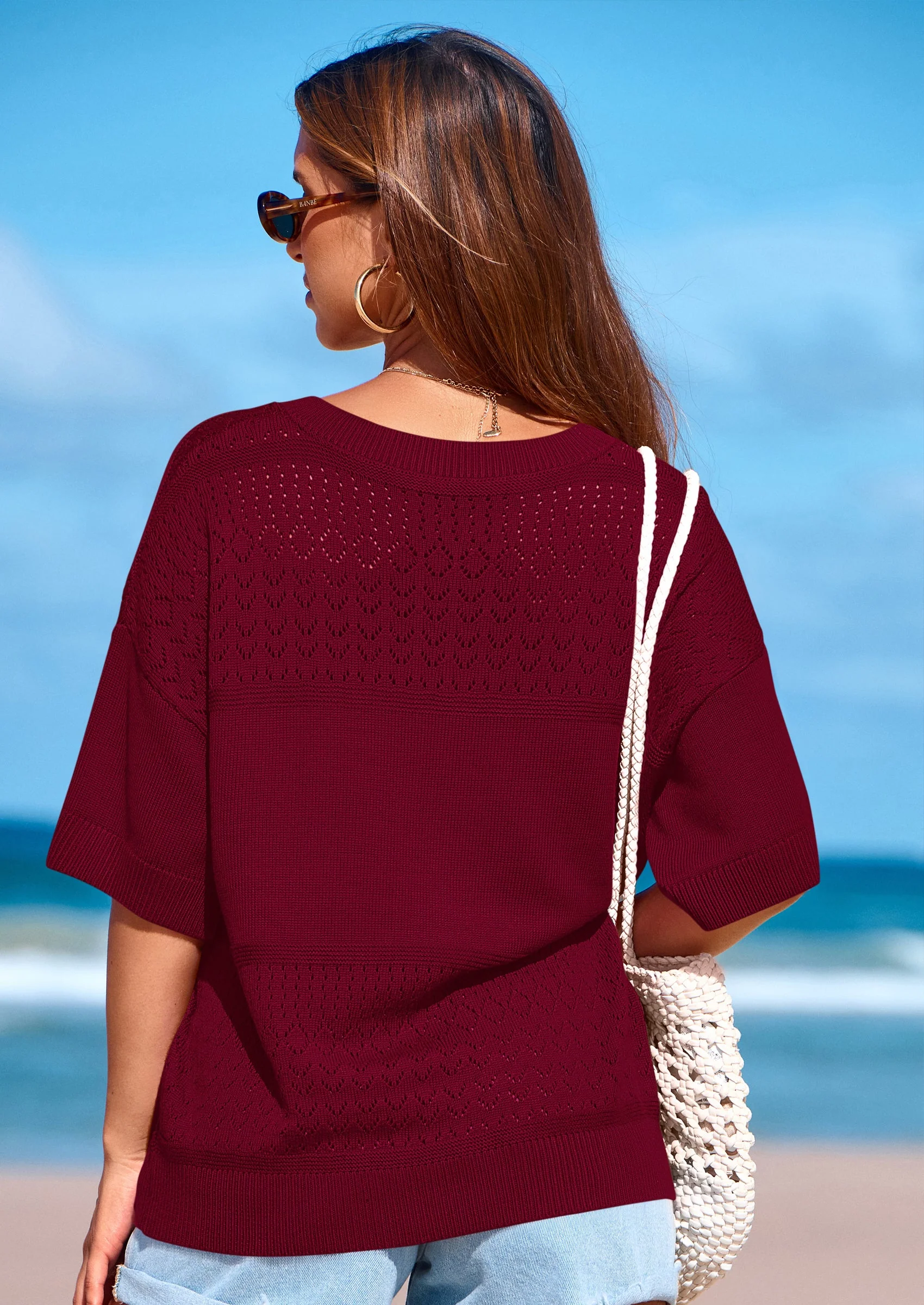 PRETTYGARDEN Women's Short Sleeve Sweater Tops Spring Summer Casual V Neck Ribbed Knit Trendy Eyelet Blouse T Shirts - Image 33