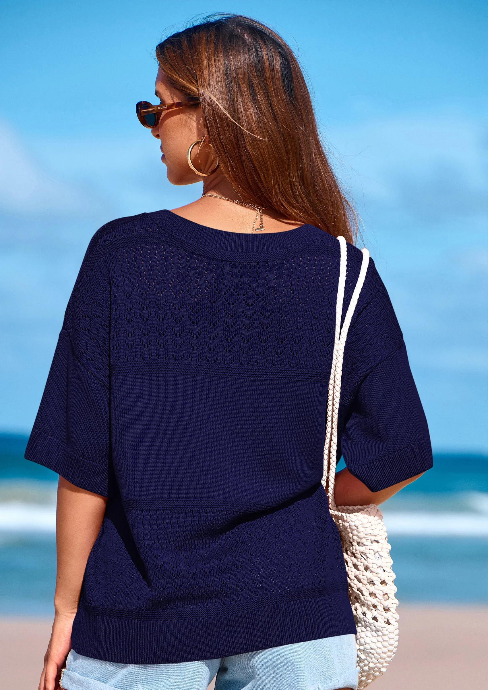 PRETTYGARDEN Women's Short Sleeve Sweater Tops Spring Summer Casual V Neck Ribbed Knit Trendy Eyelet Blouse T Shirts - Image 45