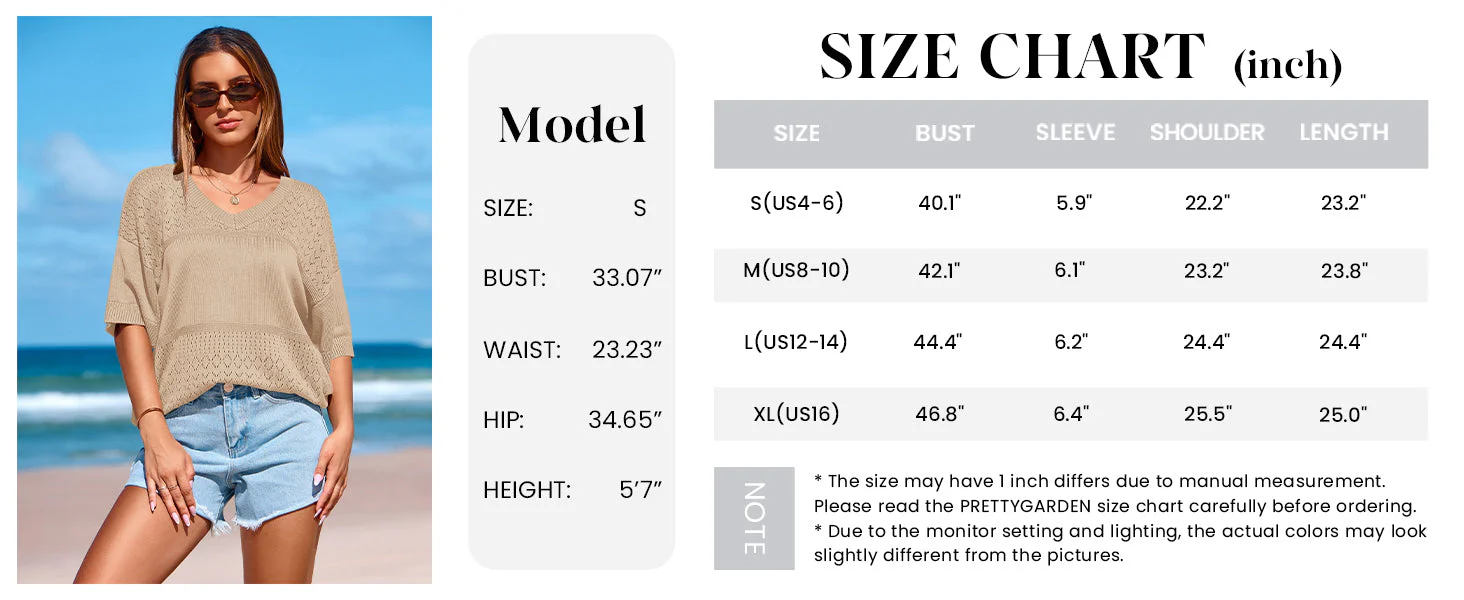 PRETTYGARDEN Women's Short Sleeve Sweater Tops Spring Summer Casual V Neck Ribbed Knit Trendy Eyelet Blouse T Shirts - Image 7