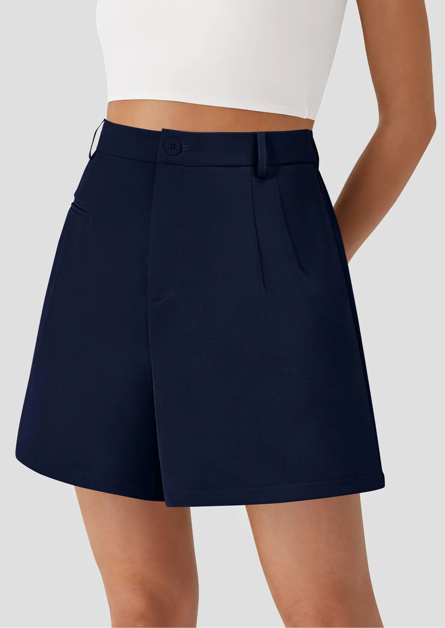 PRETTYGARDEN Shorts for Women Dressy Summer Elastic High Waisted Wide Leg Business Casual Work Shorts with Pockets - Image 12