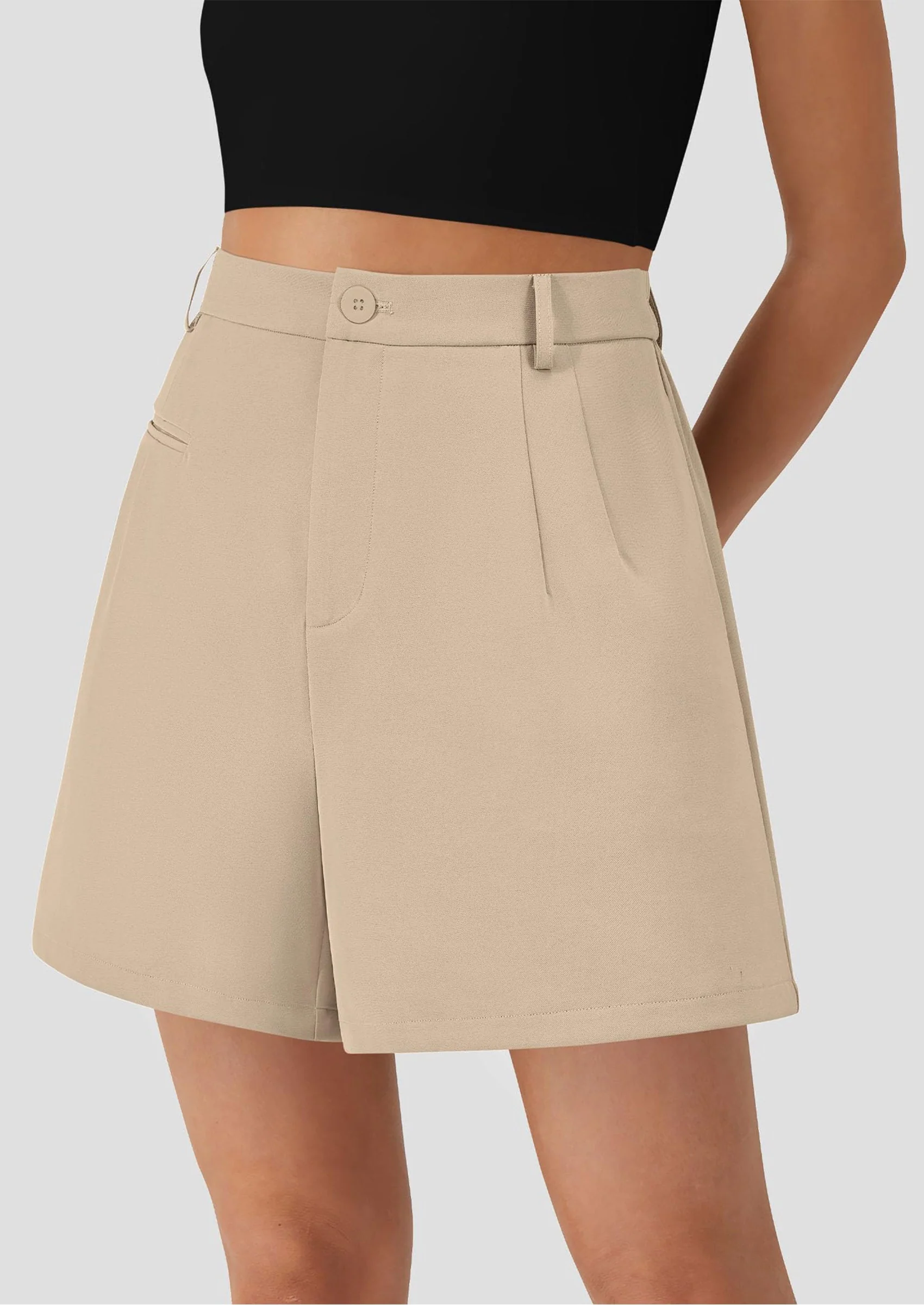 PRETTYGARDEN Shorts for Women Dressy Summer Elastic High Waisted Wide Leg Business Casual Work Shorts with Pockets - Image 3