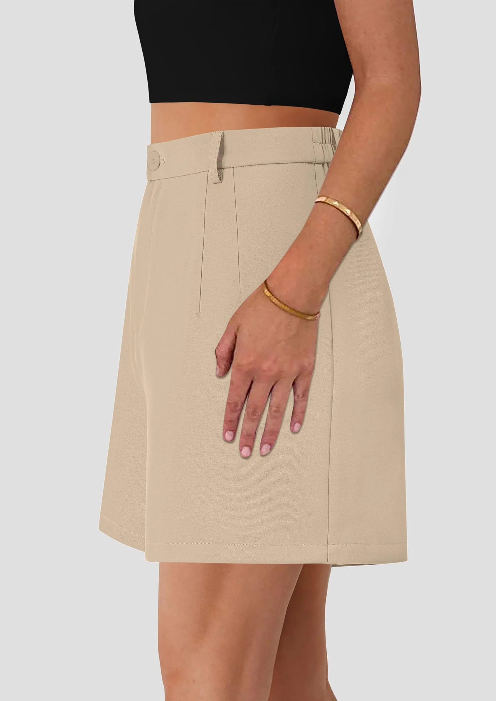 PRETTYGARDEN Shorts for Women Dressy Summer Elastic High Waisted Wide Leg Business Casual Work Shorts with Pockets - Image 4