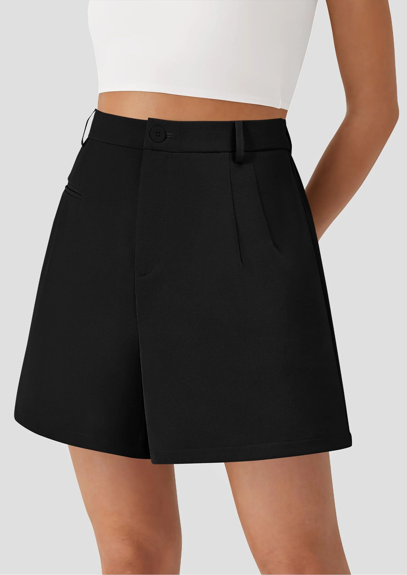 PRETTYGARDEN Shorts for Women Dressy Summer Elastic High Waisted Wide Leg Business Casual Work Shorts with Pockets - Image 8