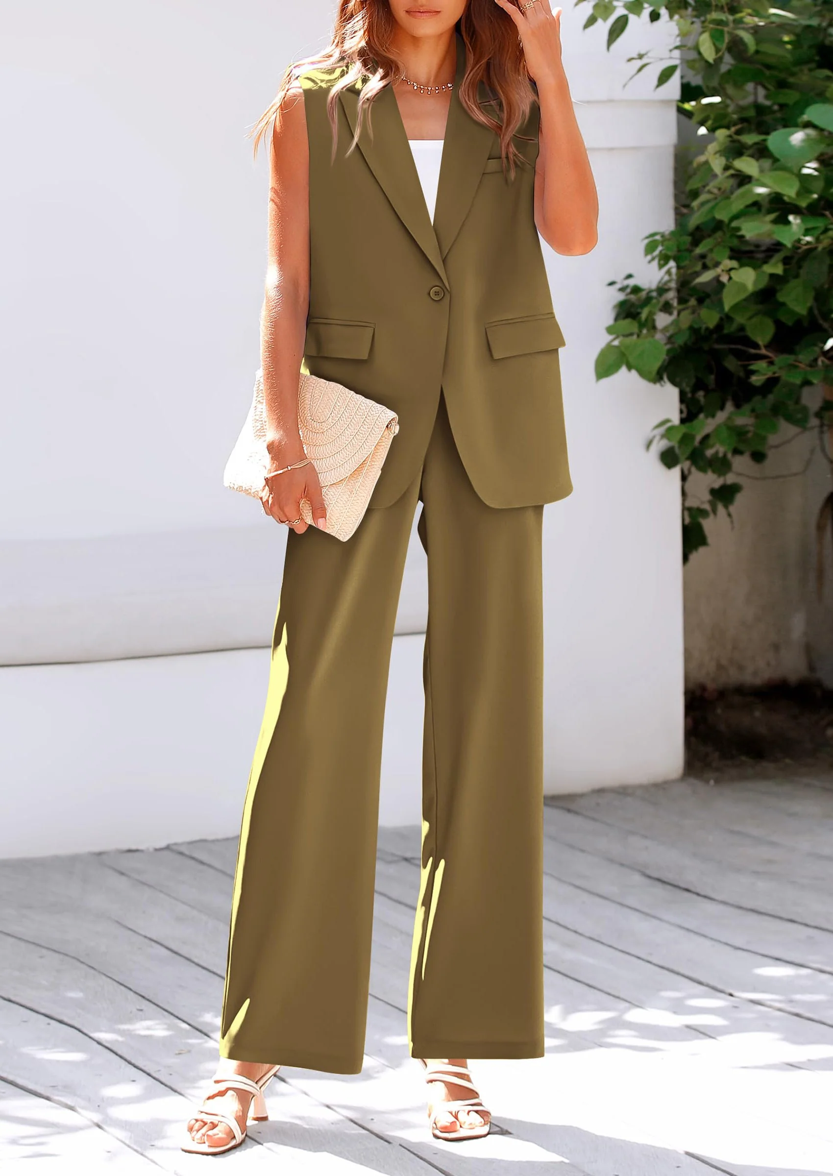 PRETTYGARDEN Women's 2 Piece Outfits Sleeveless Suit Vest and Wide Leg Pants Business Casual Blazer Sets - Image 20