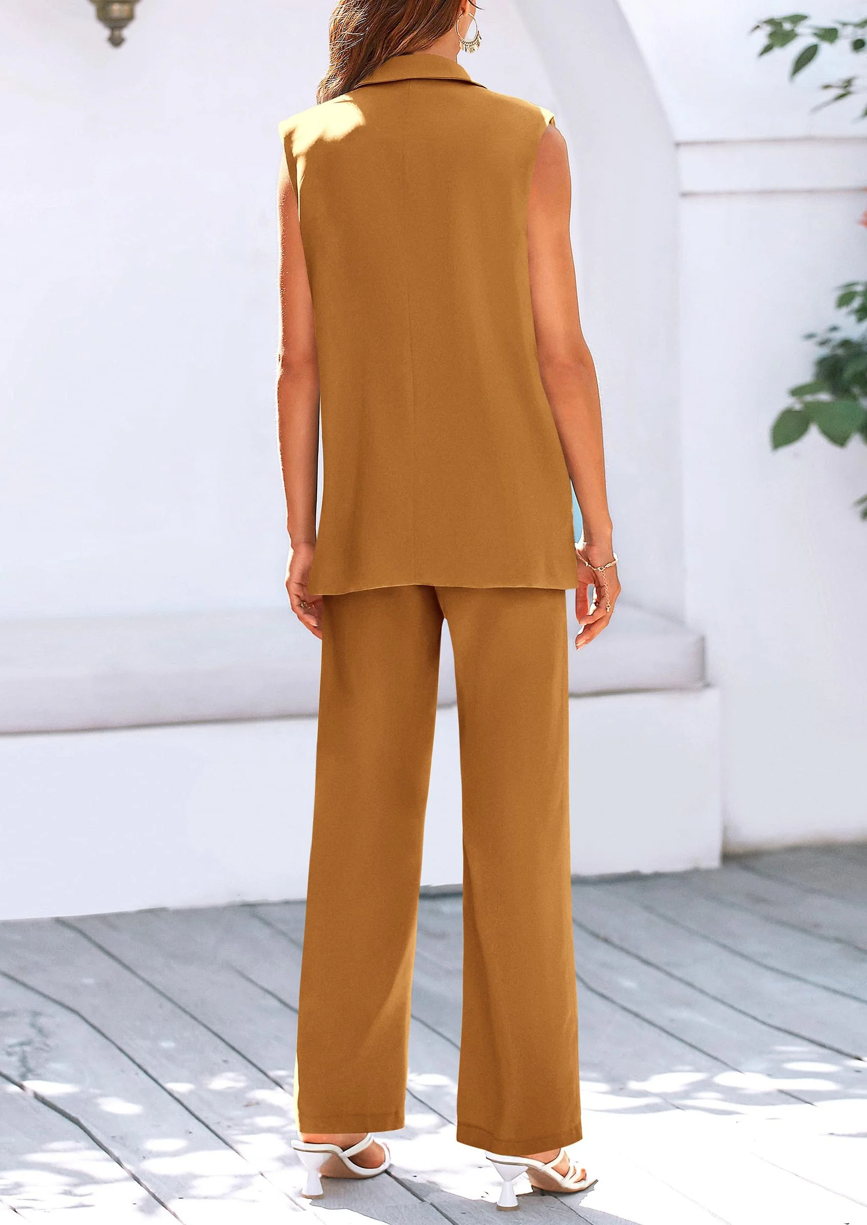 PRETTYGARDEN Women's 2 Piece Outfits Sleeveless Suit Vest and Wide Leg Pants Business Casual Blazer Sets - Image 3