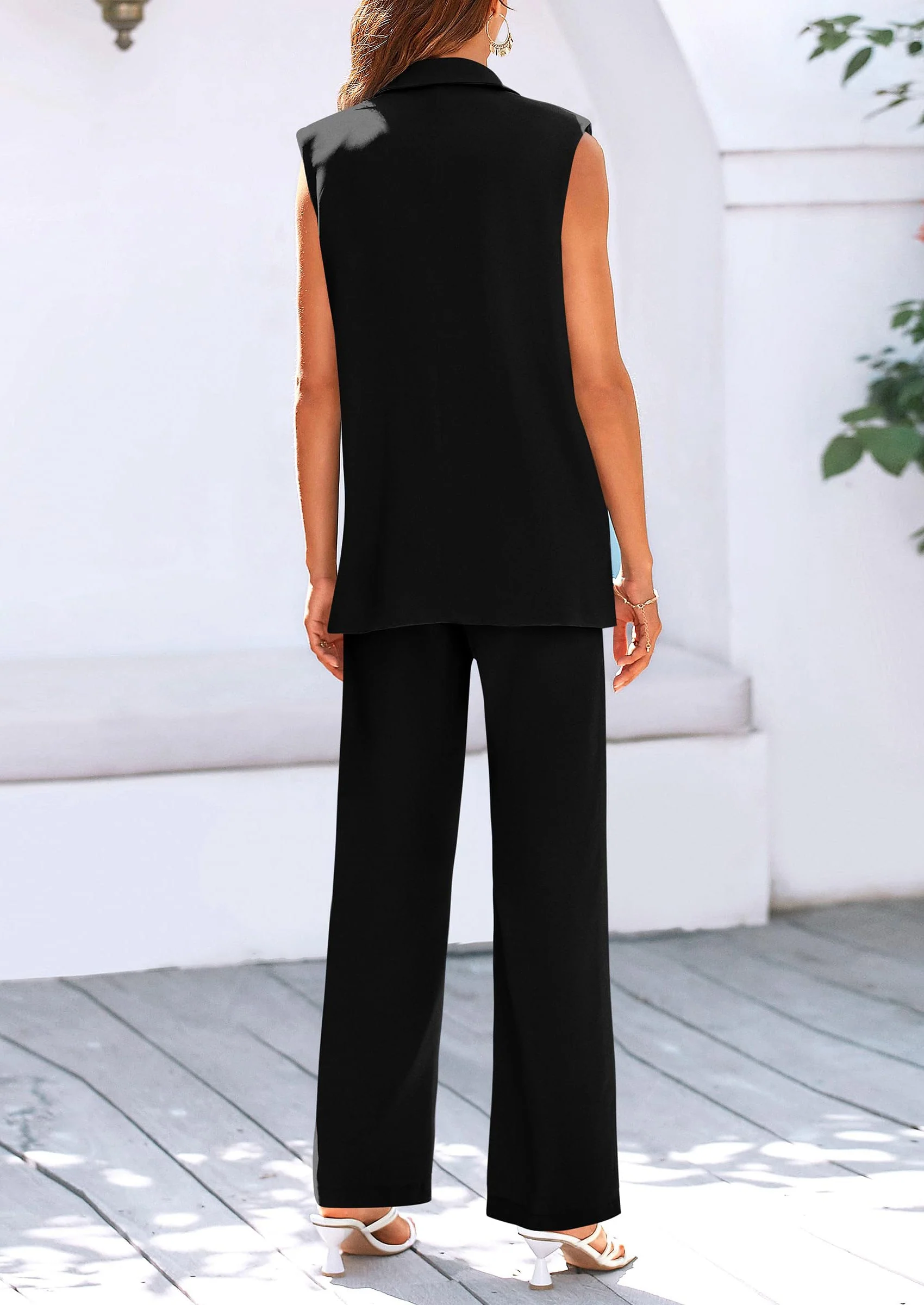 PRETTYGARDEN Women's 2 Piece Outfits Sleeveless Suit Vest and Wide Leg Pants Business Casual Blazer Sets - Image 30