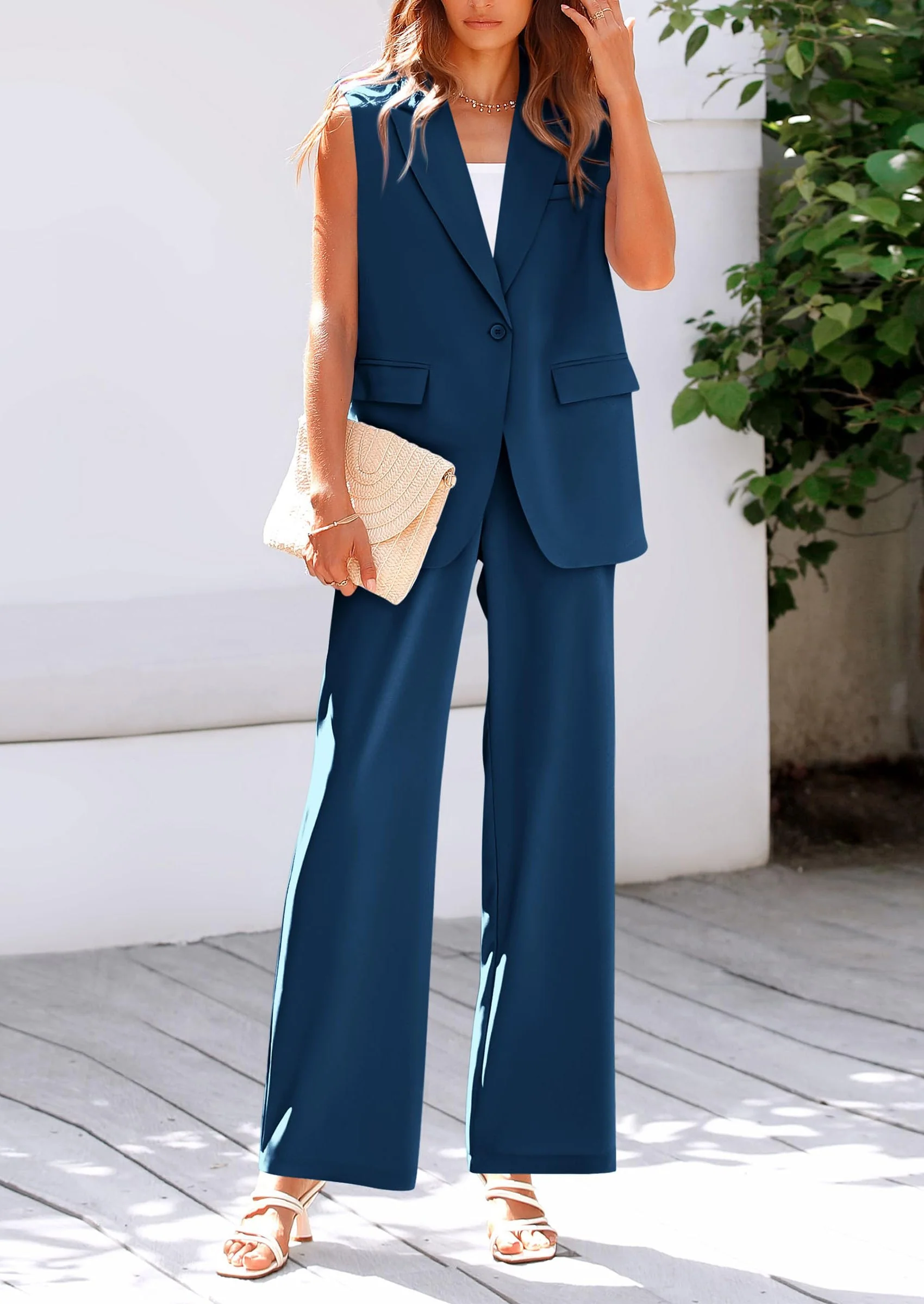 PRETTYGARDEN Women's 2 Piece Outfits Sleeveless Suit Vest and Wide Leg Pants Business Casual Blazer Sets - Image 38