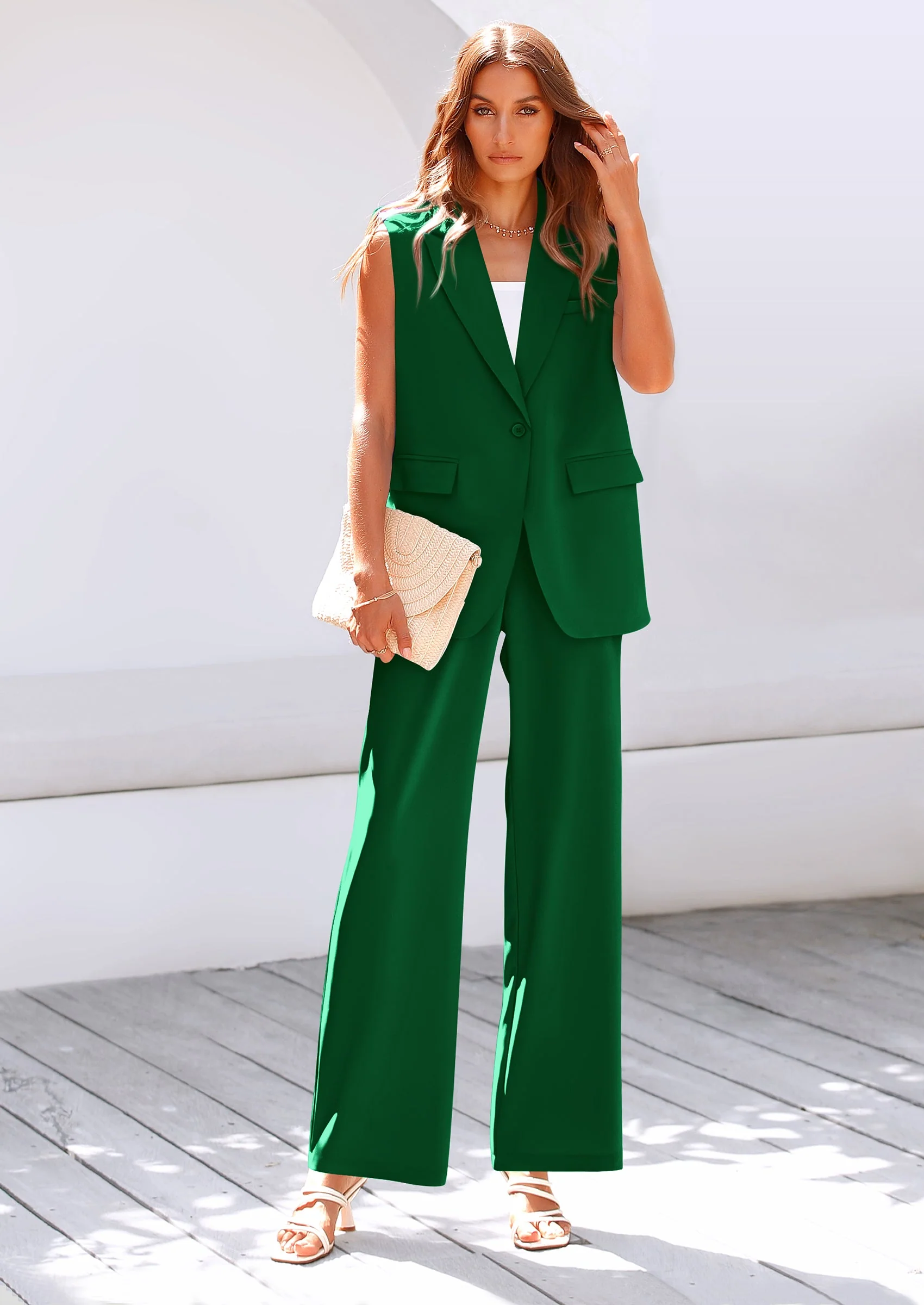 PRETTYGARDEN Women's 2 Piece Outfits Sleeveless Suit Vest and Wide Leg Pants Business Casual Blazer Sets - Image 40